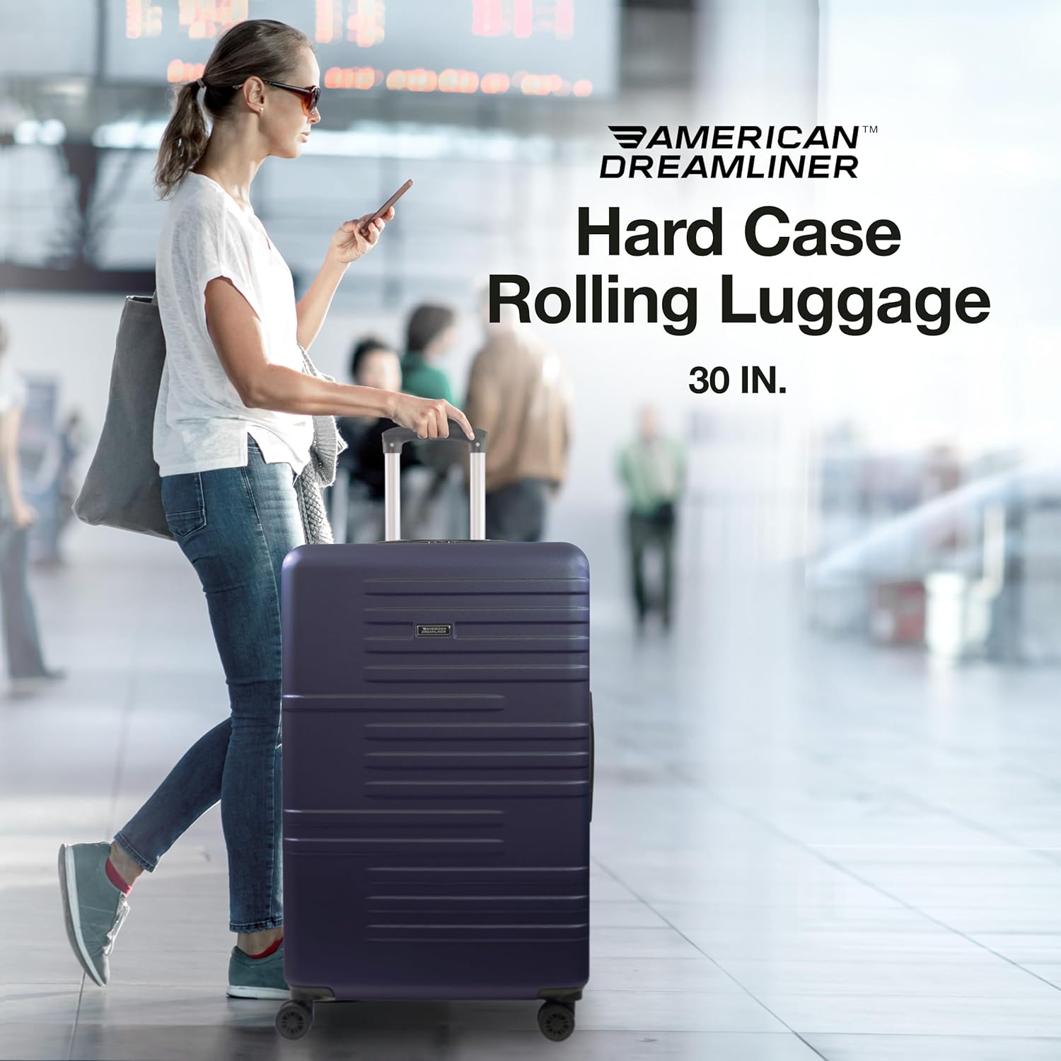 american dreamliner 30 inch rolling luggage, hardshell suitcase with spinner wheels, navy 1-piece (30 inch) navy