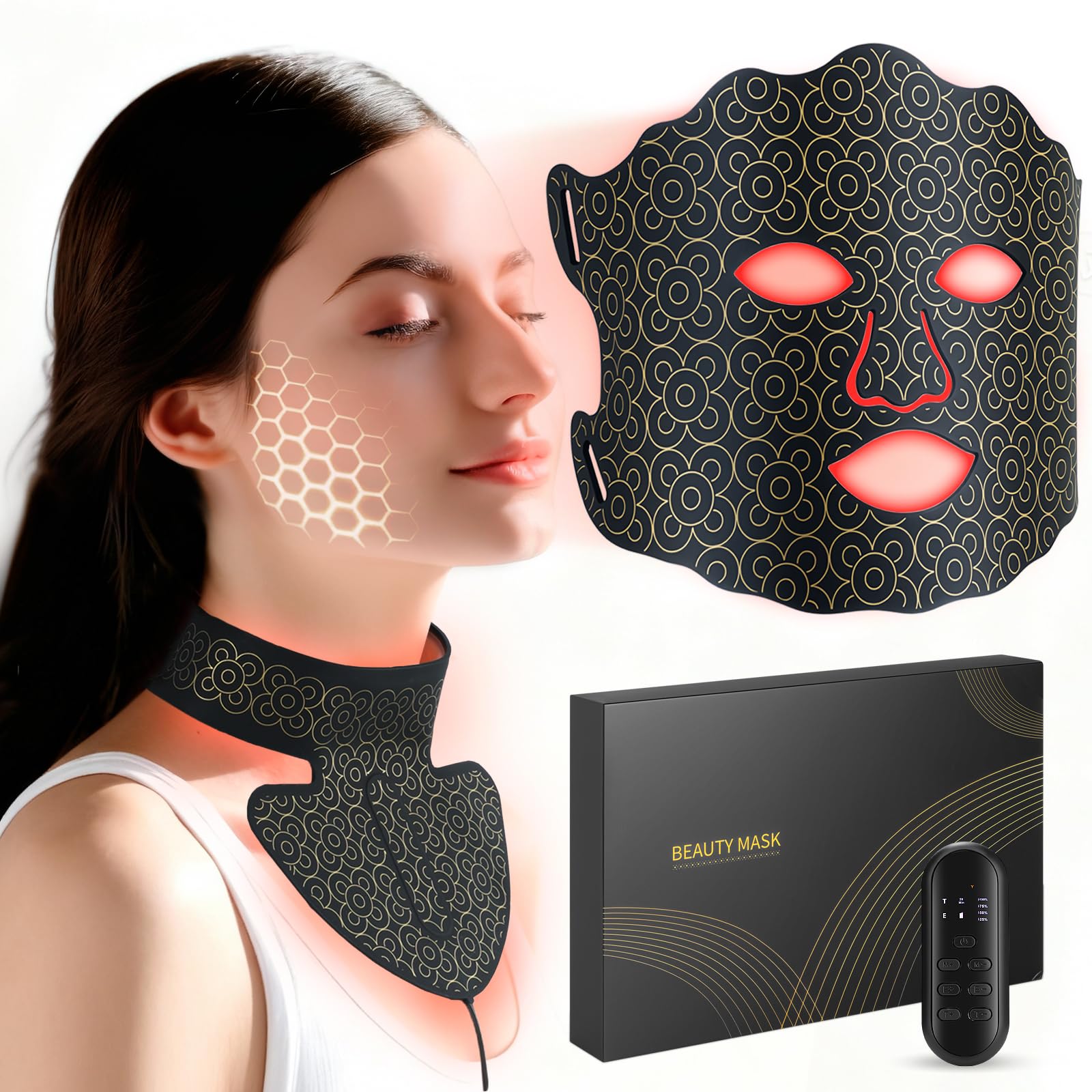 Photo 1 of Yenjuty Red Light Therapy Mask for Face and Neck, 7 Color LED Light Therapy Mask with Rechargeable Controller, Adjustable Brightness and Timer, Portable Skin Care for Home Use