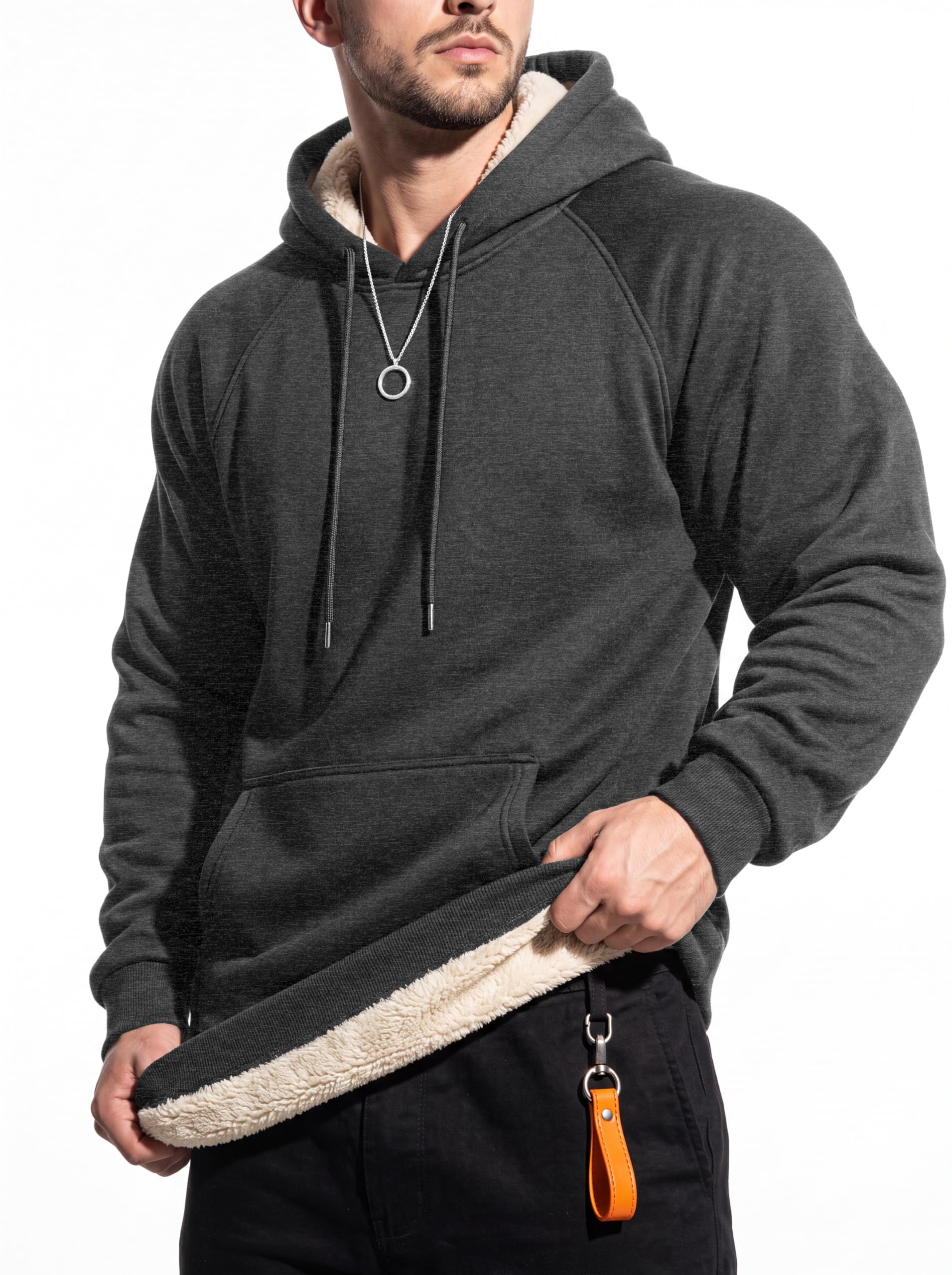 MAGCOMSEN Hoodie Herren Fleecepullover Warm Kapuzenpullover Männer Pullover | Baumwolle Fleece Hoodie,Winter Warm Pullover,Langarm Sweatshirt Herren,Gefüttert Hoody,Fleecepullover mit Bauchtasche