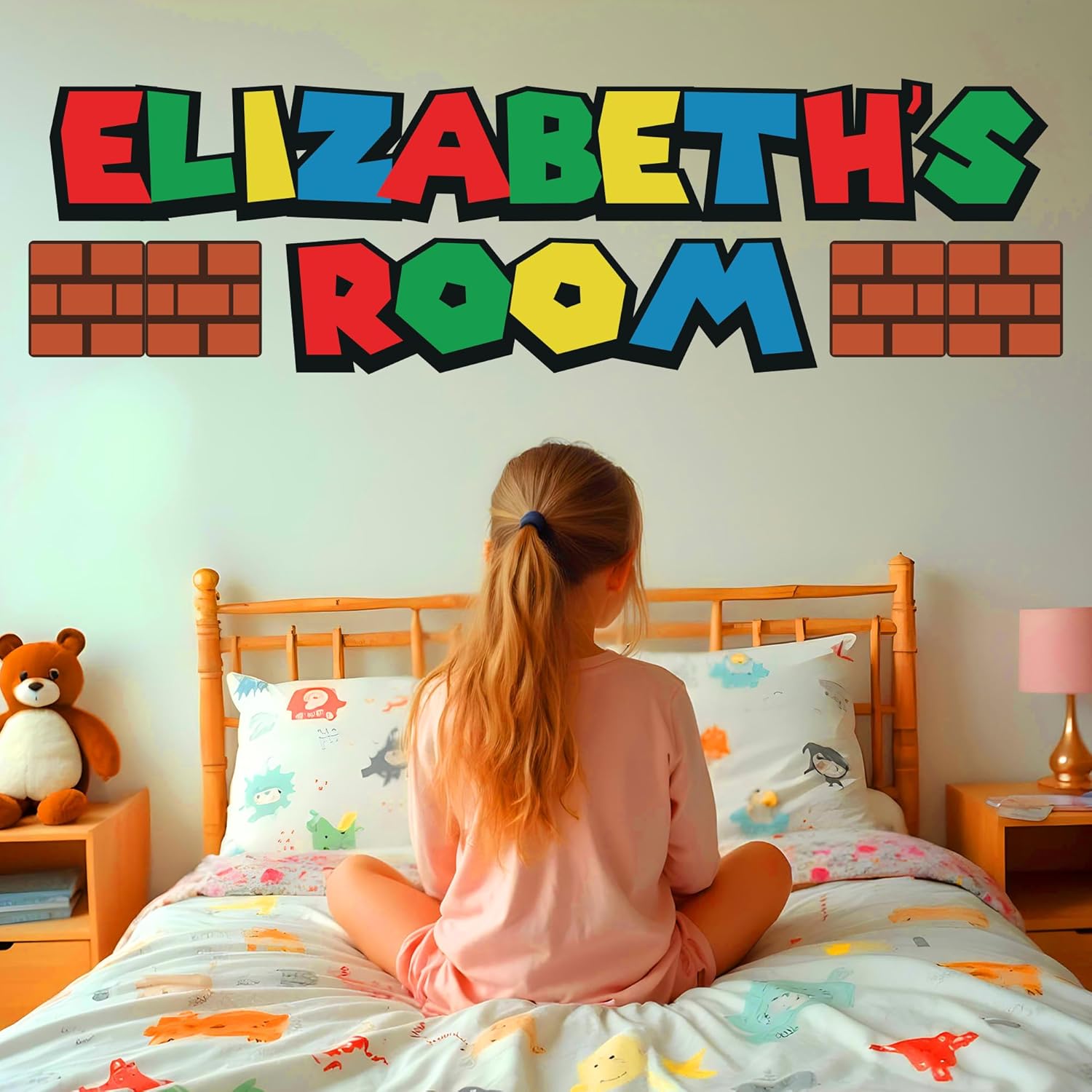 Custom Name Wall Decal - Mario Wall Sticker - Color Bricks Wall Decor Art Peel & Stick - Boys Girls Room Decor Unisex - Personalized Letters Name Stickers - KA1002