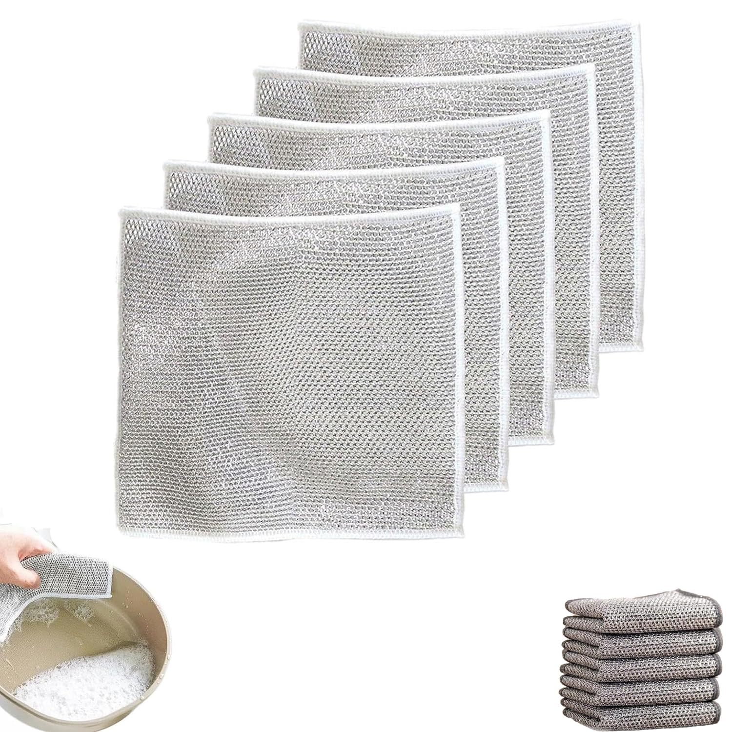 Ysaca Multipurpose Wire Dishwashing Rags for Wet and Dry,dishcloths, Reusable Kitchen Cleaning Towels Dish Cloths,Multifunctional Wire Cleaning Cloths (Double-layer,5PC)