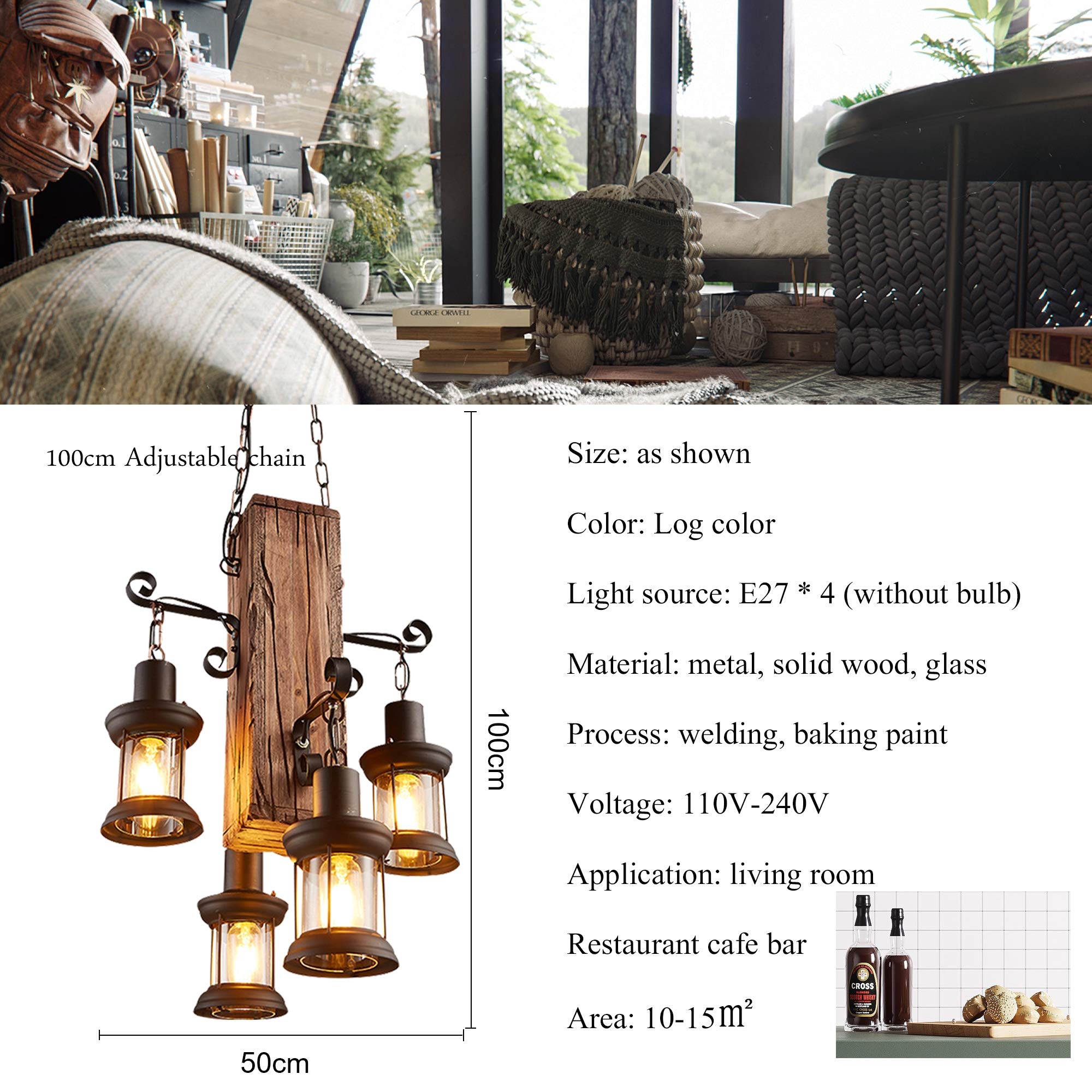 E27 Pendelleuchte Vintage Hängeleuchte Industrie Hängelampe Loft Holz Dekorative Aus Höhenverstellbar Retro Pendellampe Hölzerne Hängende Lampe Gastronomie Deckenleuchte Bar Wohnzimmer Kronleuchter