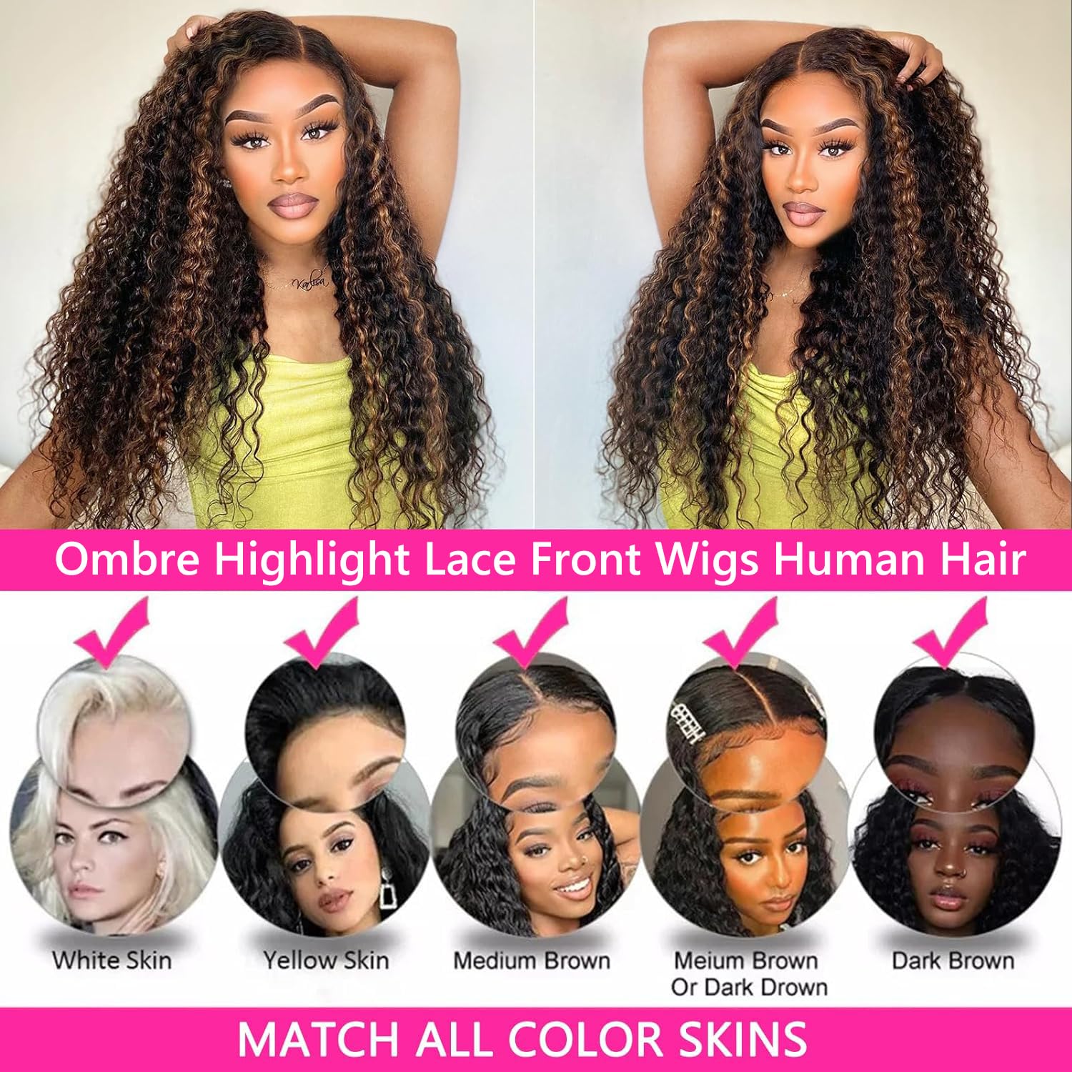 Super idol Omber Highlight Deep Wave Lace Front Wigs Human Hair Brazilian Lace Closure Wigs 4×4 Ombre Human Hair Wig P1B/30 Free Part Human Hair Wig for Black Women (26 Inch, 1B/30 Highlight Wig)