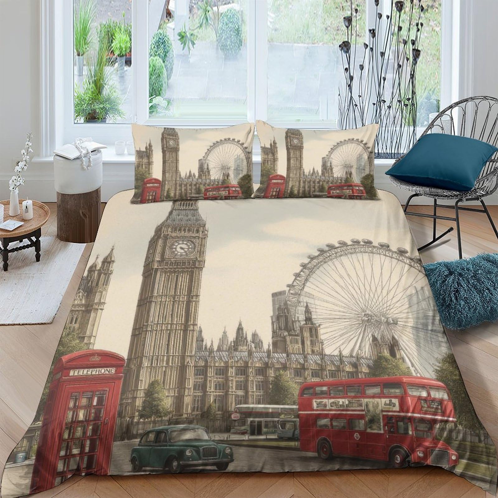 Ctjqhvkz Style-5 3D Printed London Landmark Fitted Sheet Microfiber Soft Breathable Cityscape Bed Cover For Bedroom Guestroom Decor Single（135X200cm）