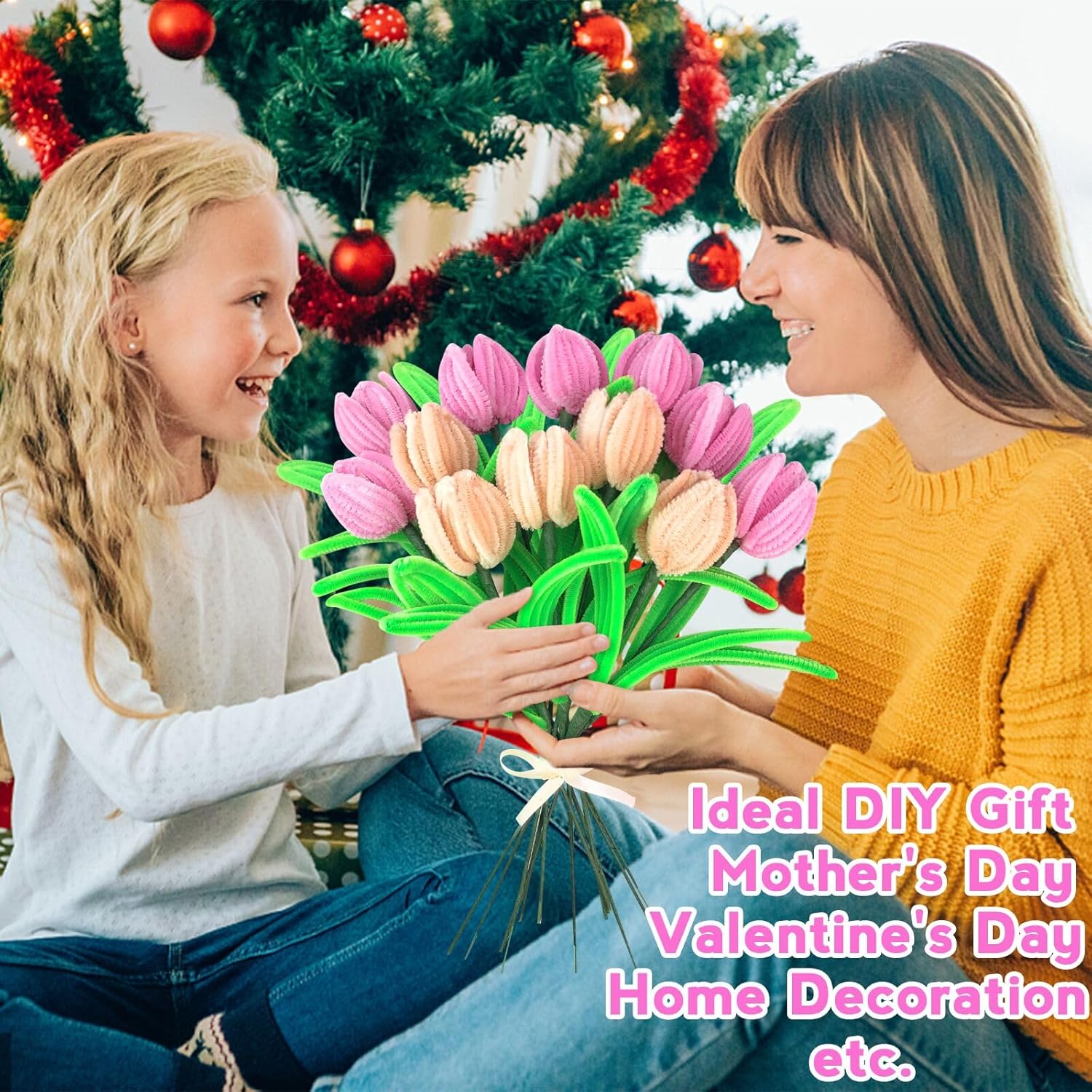ZEIZHUBN 300 Pieces Pipe Cleaners, Pipe Cleaners Flower Bouquet Kit, Flower Making Kit with Floral Wires Tape, Art and Craft Supplies Projects DIY Decoration Holiday Party Birthday Gifts