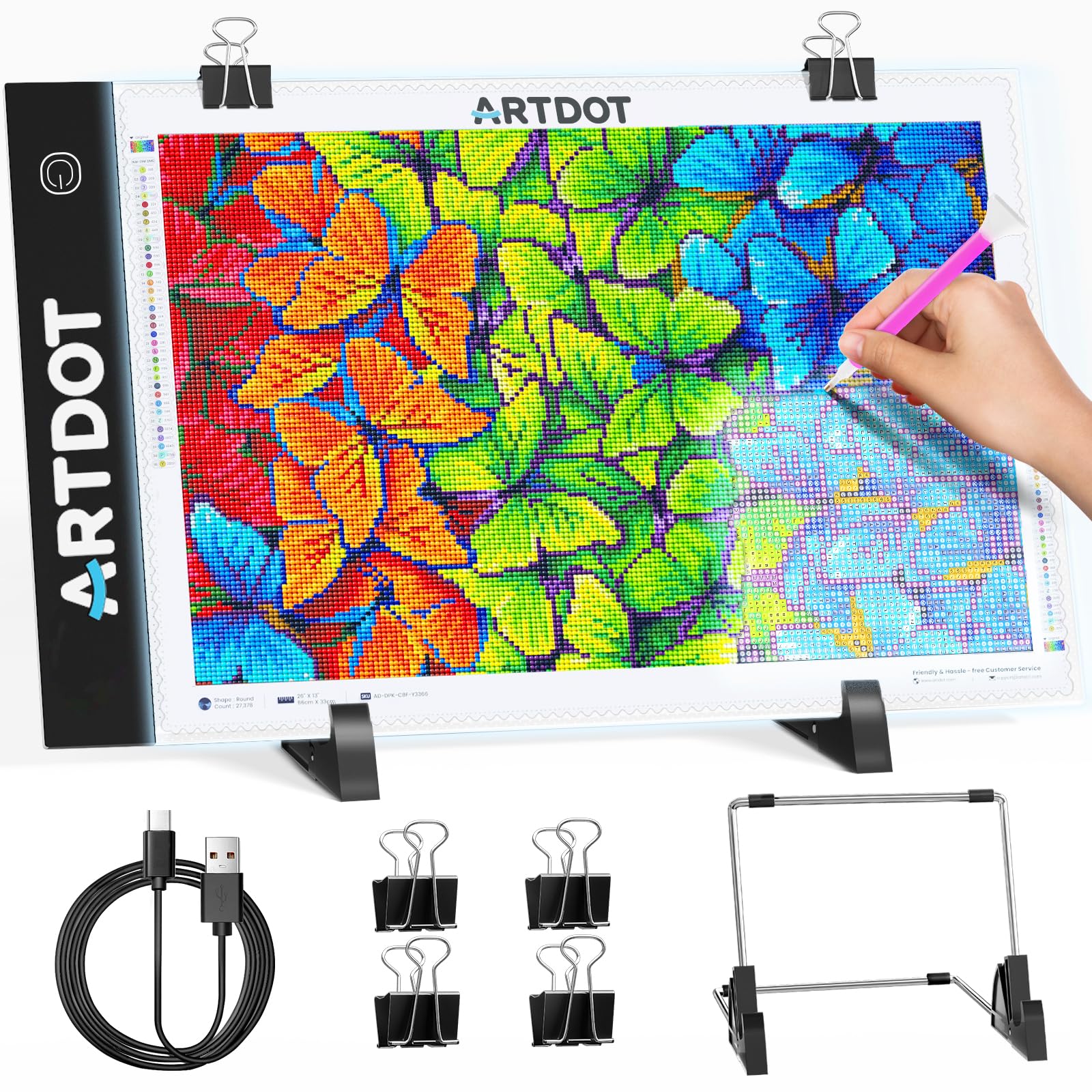 ARTDOT A4 LED Light Pad for Diamond Painting Kits for Adults, USB Powered Adjustable Brightness Diamond Art Light Board with Accessories