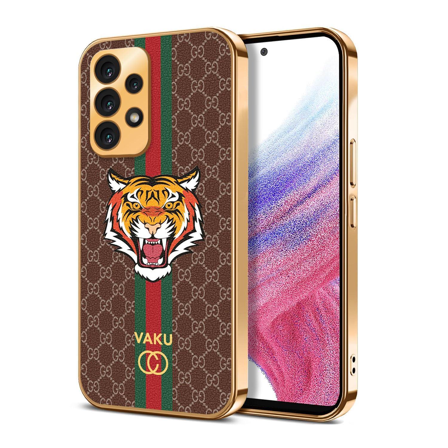 Vaku Luxos® Lynx Design Back Cover for Samsung Galaxy A73 5G with Leather Pattern Gold Electroplated Soft TPU Cover Shockproof Protective Case - Brown (B0CTJSY62D) Amazon Price History, Amazon Price Tracker