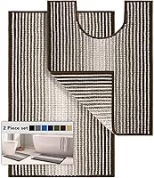 Vista 90 de BSICPRO Juego de alfombras y tapetes de baño, 2 piezas de felpilla gruesa y absorbente, antideslizantes, suaves y peludas para baño, lavables a