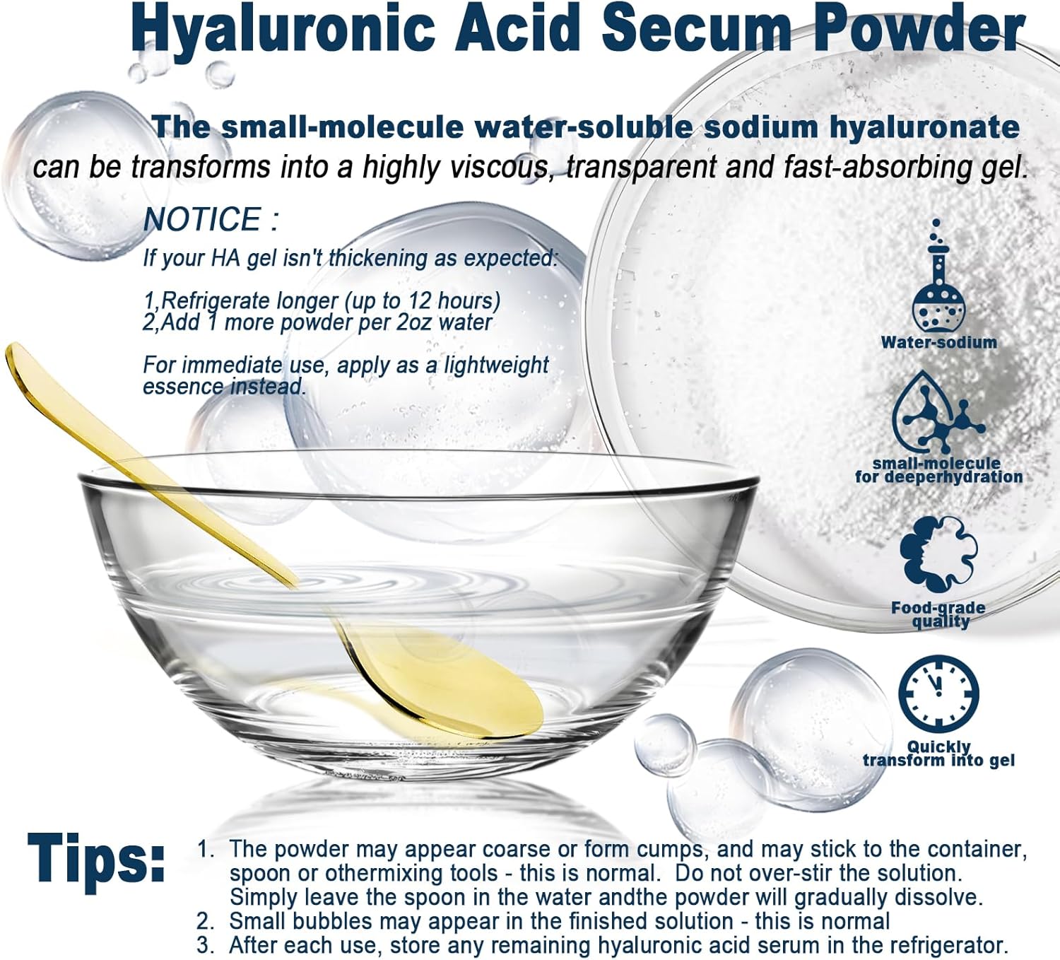 Pure Hyaluronic Acid Powder for Skin & Face (Sodium Hyaluronate) - Low Molecular Weight, Cosmetic Grade DIY Serum Ingredient for Deep Hydration, Acido Hialuronico en Polvo-Includes Scoop-60g(2.12oz) - Image 4