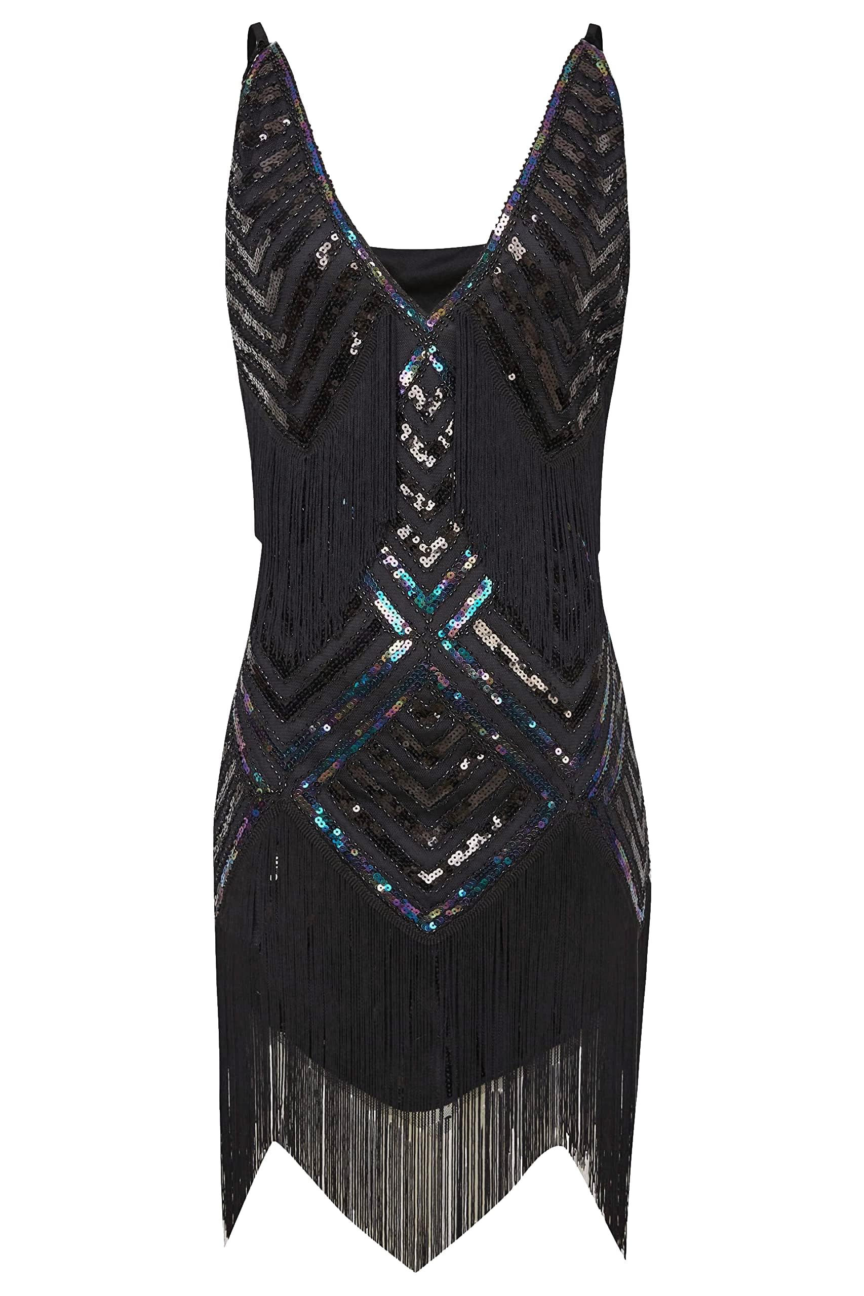 BABEYOND Sukienka damska w stylu lat 20. XX wieku, seksowna sukienka z dekoltem w kształcie litery V, Flapper Charleston, styl retro z lat 20. XX wieku, na imprezę tematyczną, na karnawał
