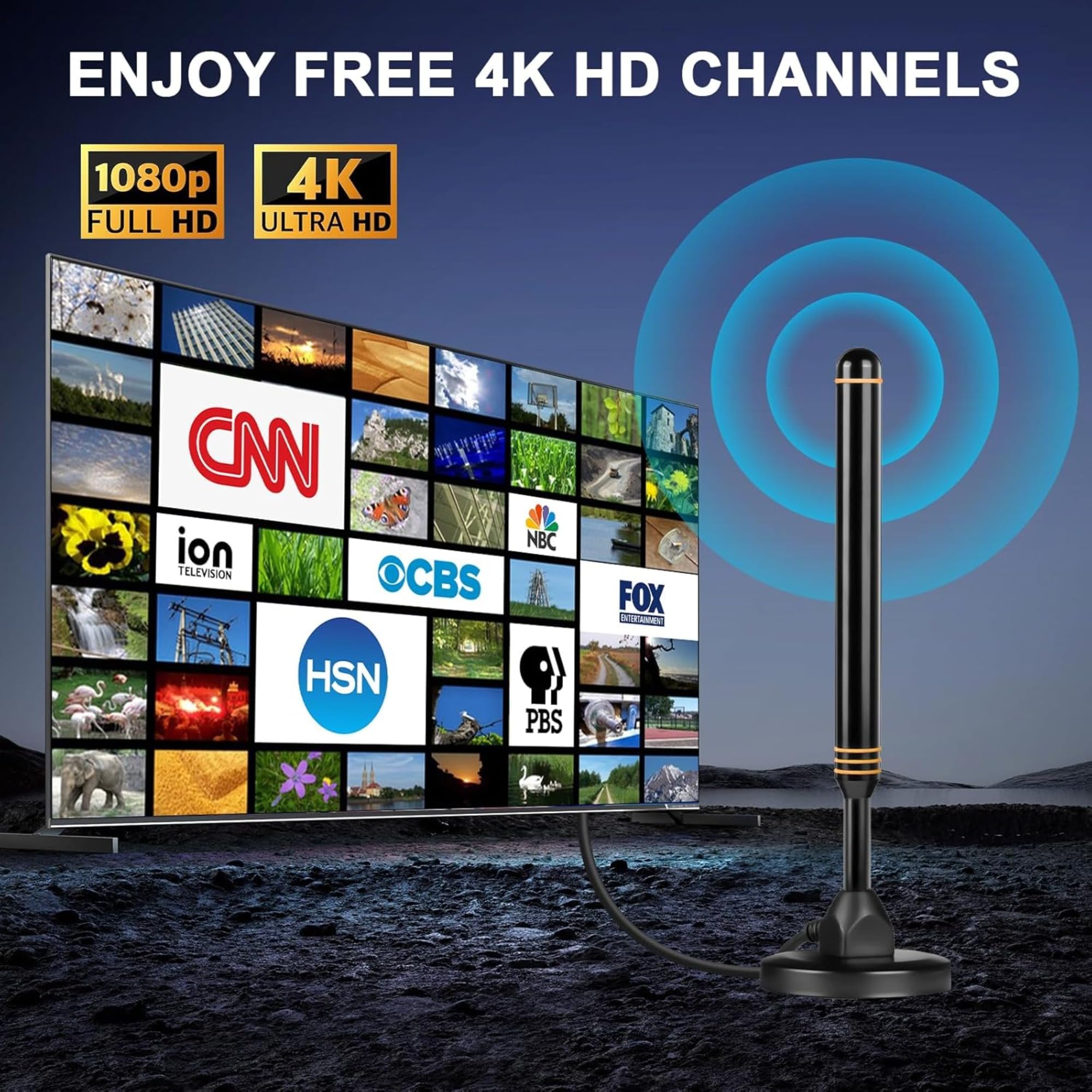 Antena de TV interior para Smart TV, antena digital HD para canales locales, recepción de largo alcance, soporta 4K 1080p UHF VHF todos los televisores antiguos
