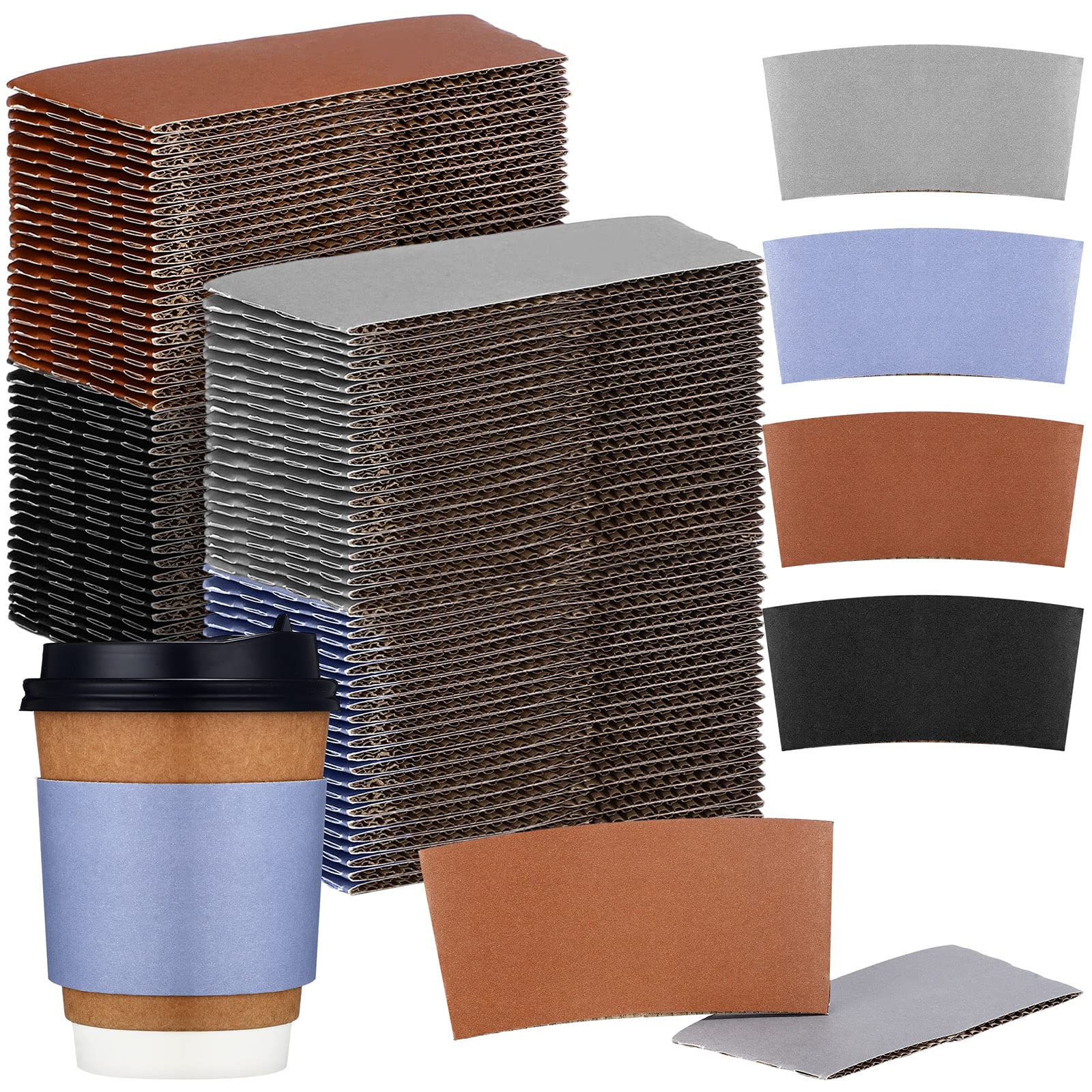 Tatuo 200 Packs 4 Colors Winter Coffee Cup Sleeves Kraft Paper Multicolor Coffee Sleeves 8-24 oz Disposable Cup Sleeves for Hot Drinks Corrugated Hot Drink Holder for Cups Insulation Hand Protection
