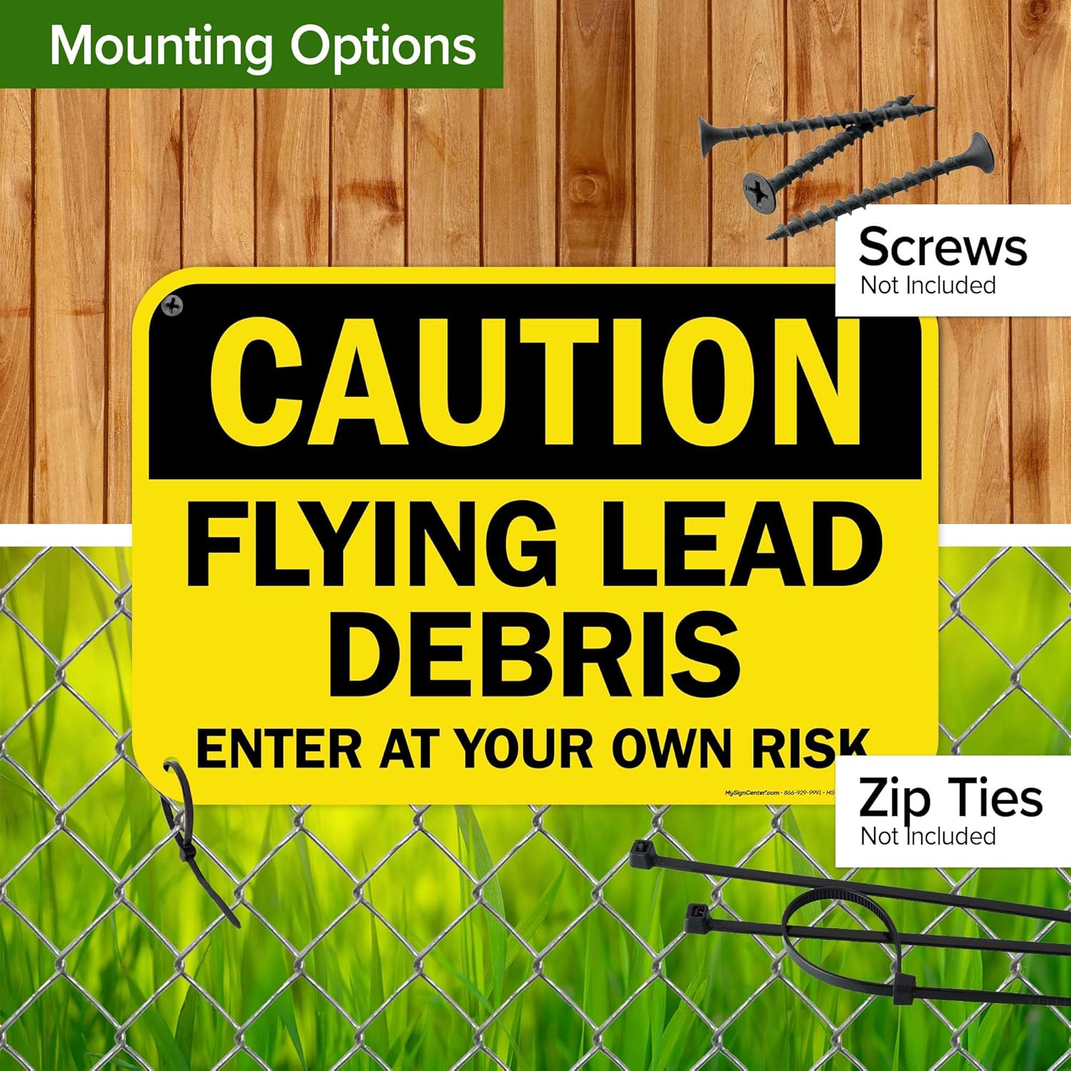 Caution Flying Lead Debris Enter At Your Own Risk Sign, 12x18 Inches, 55 mil thick HDPS (high density polystyrene), Made in USA by My Sign Center