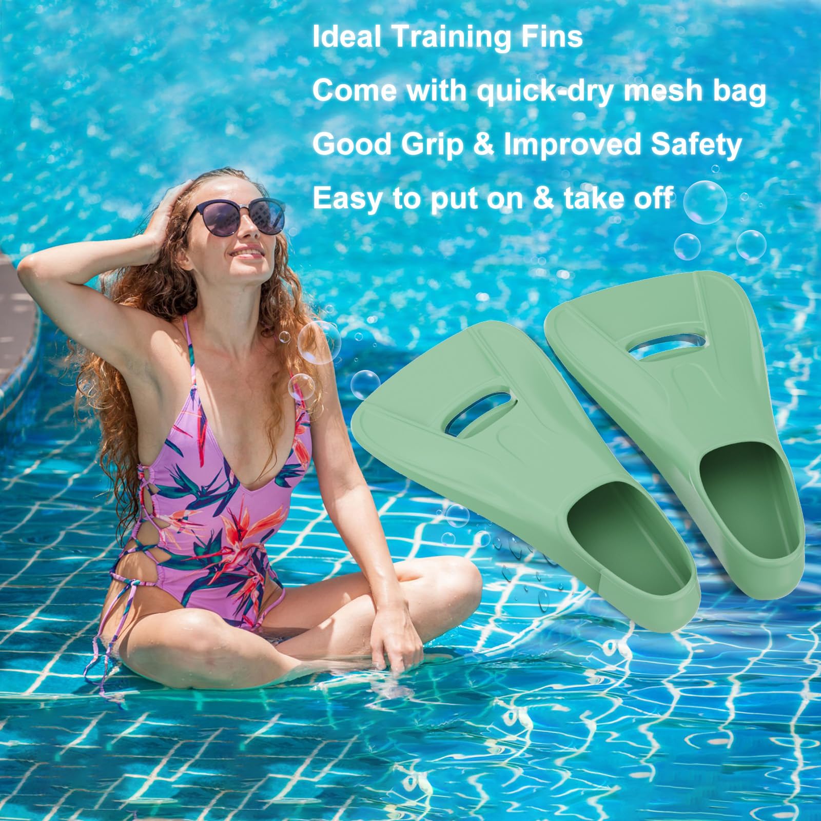 Schwimmflossen für Erwachsene, Schwimmflossen für Pool, Schoß, Schwimmen, bequem, Silikon, volle Fußtasche, Reisegröße, Flossen, kurze Klinge, schwimmende Schwimmflossen zum Schnorcheln, Tauchen