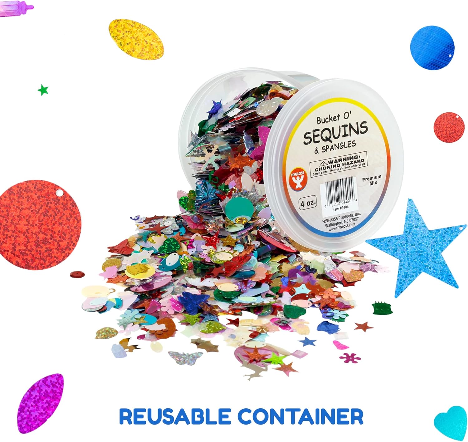 Hygloss Products Sequins and Spangles Variety Pack- Add Shimmer and Shine to Any Surface- 4 Ounce Bucket