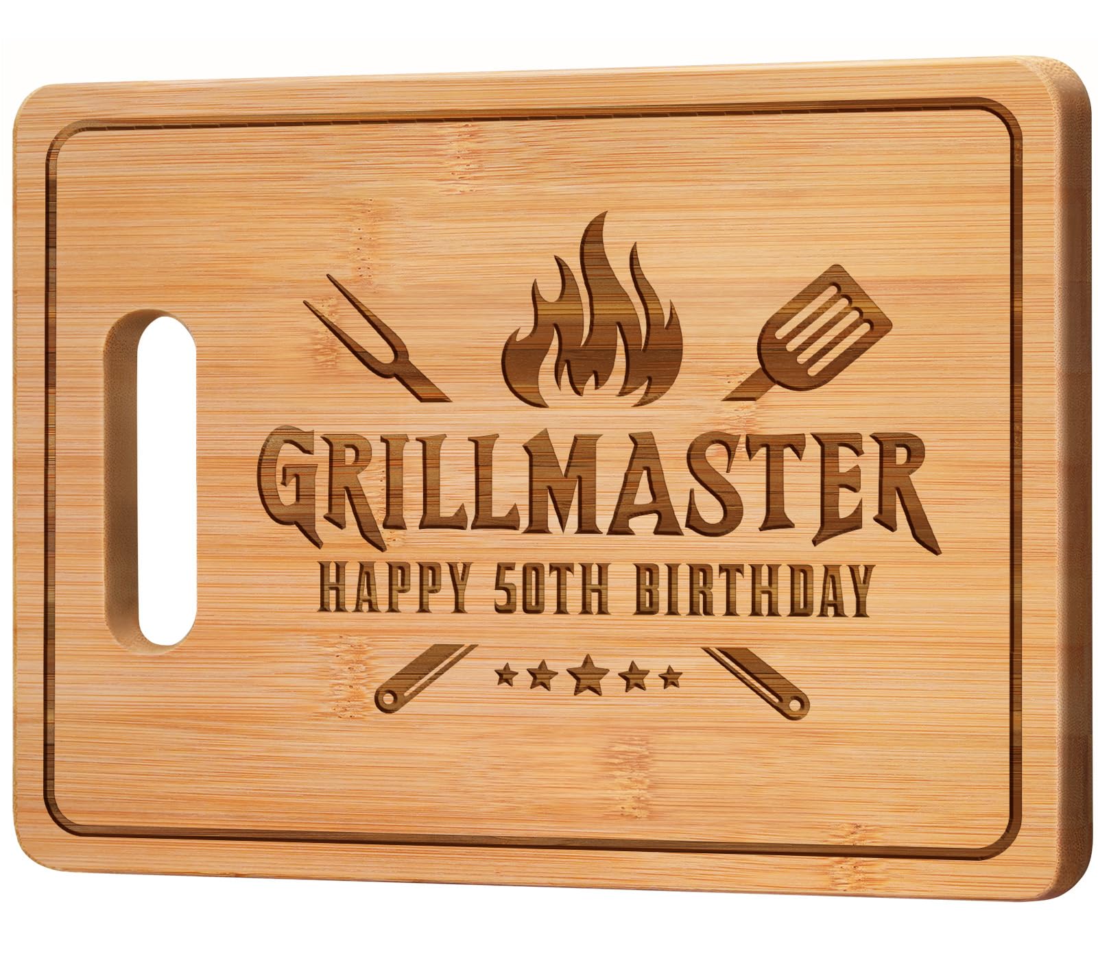 50th Birthday Gifts for Men, Engraved Bamboo Grillmaster Chopping Board, Mens 50th Birthday Gift Ideas for Him Husband Dad Brother Friend, BBQ Lovers Kitchen Decoration Present for 50 Year Old Man