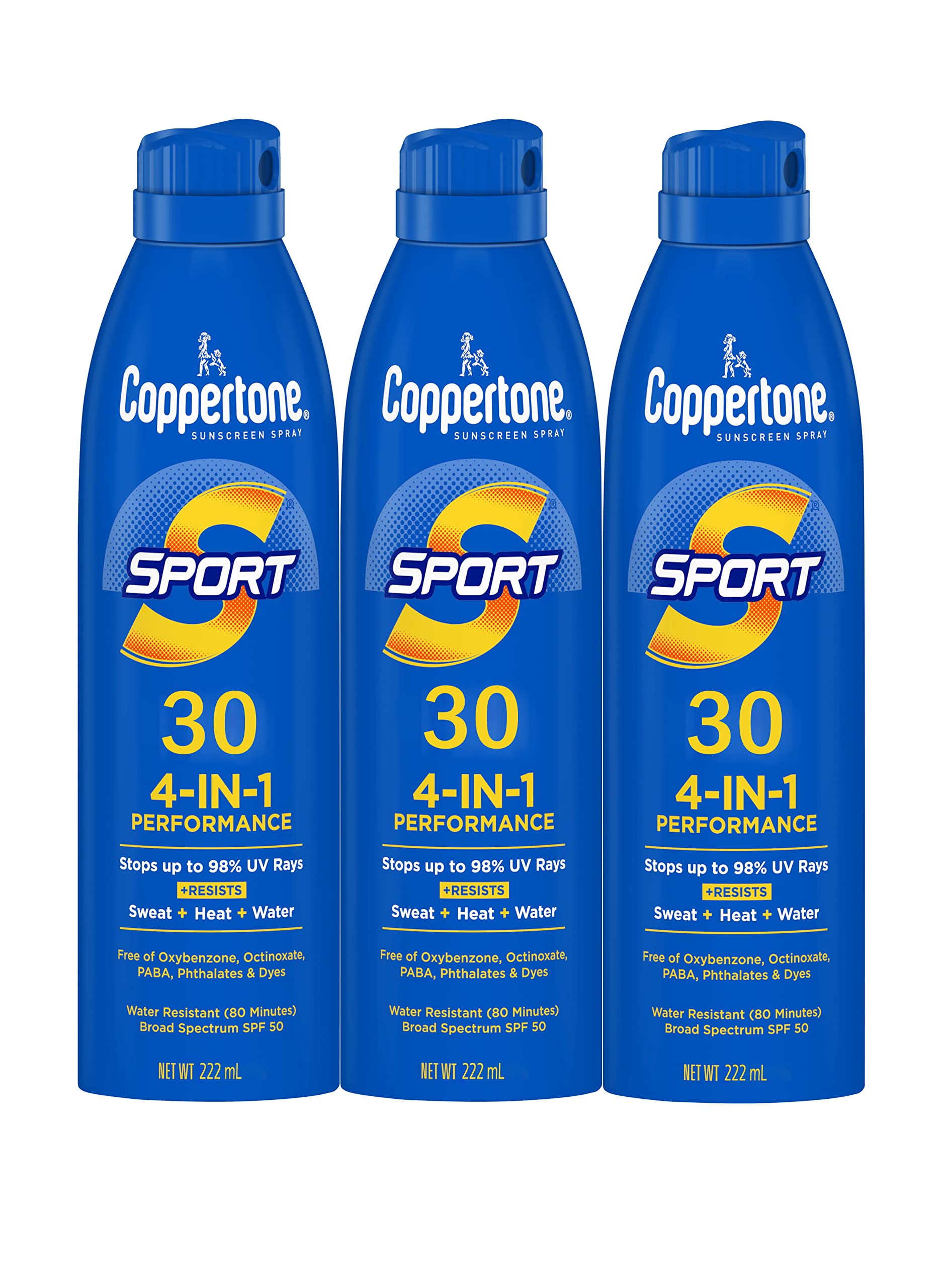 Coppertone Sport Sunscreen SPF30 Continuous Spray 3 x 222ml Tri Pack