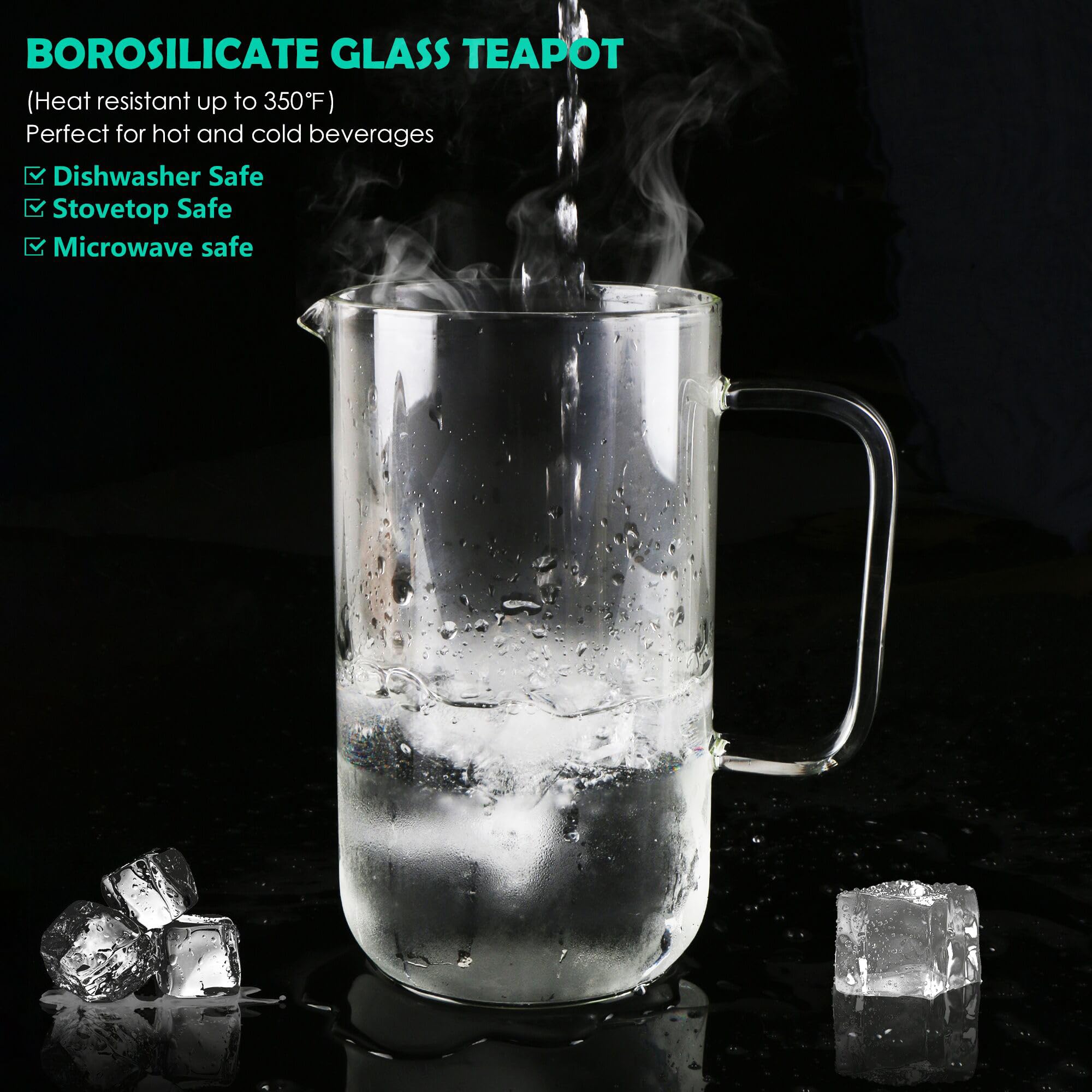 Aquach Glas-Teekanne mit Teesieb, ofenfest, Borosilikat-Teekanne, 1,5 l