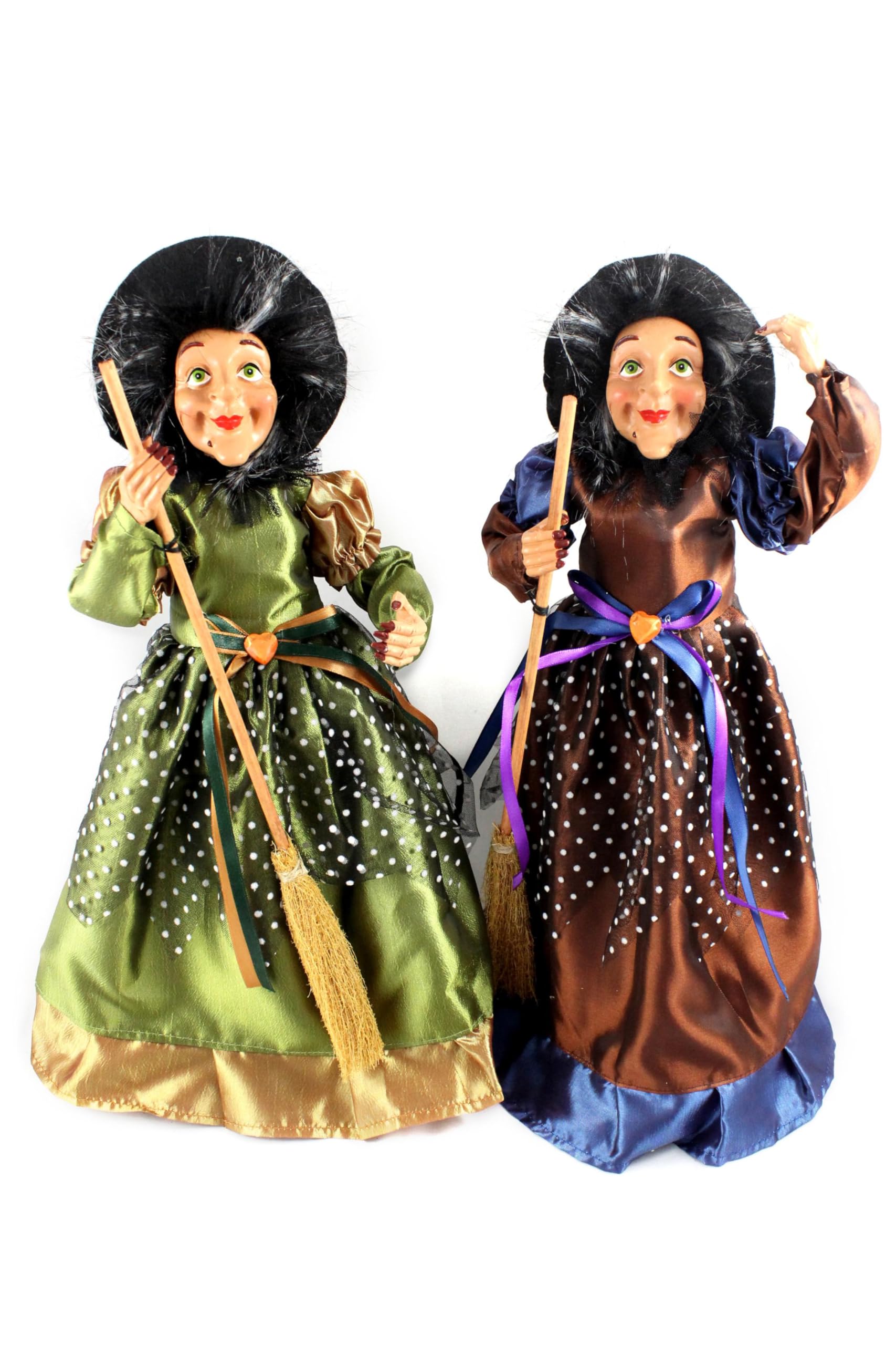 Befana Strega in Piedi con Scopa Vestito Raso Tulle Pois 48cm natale Halloween