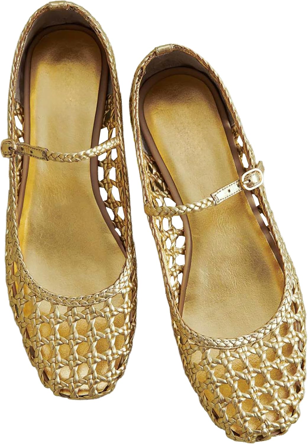 Woven Mesh Ballet Flats for Women Square Toe Mary Jane Flats Buckle Strap Flat Shoes Comfortable Ballerina Flats Dressy Mesh Shoes Casual Mary Janes for Women