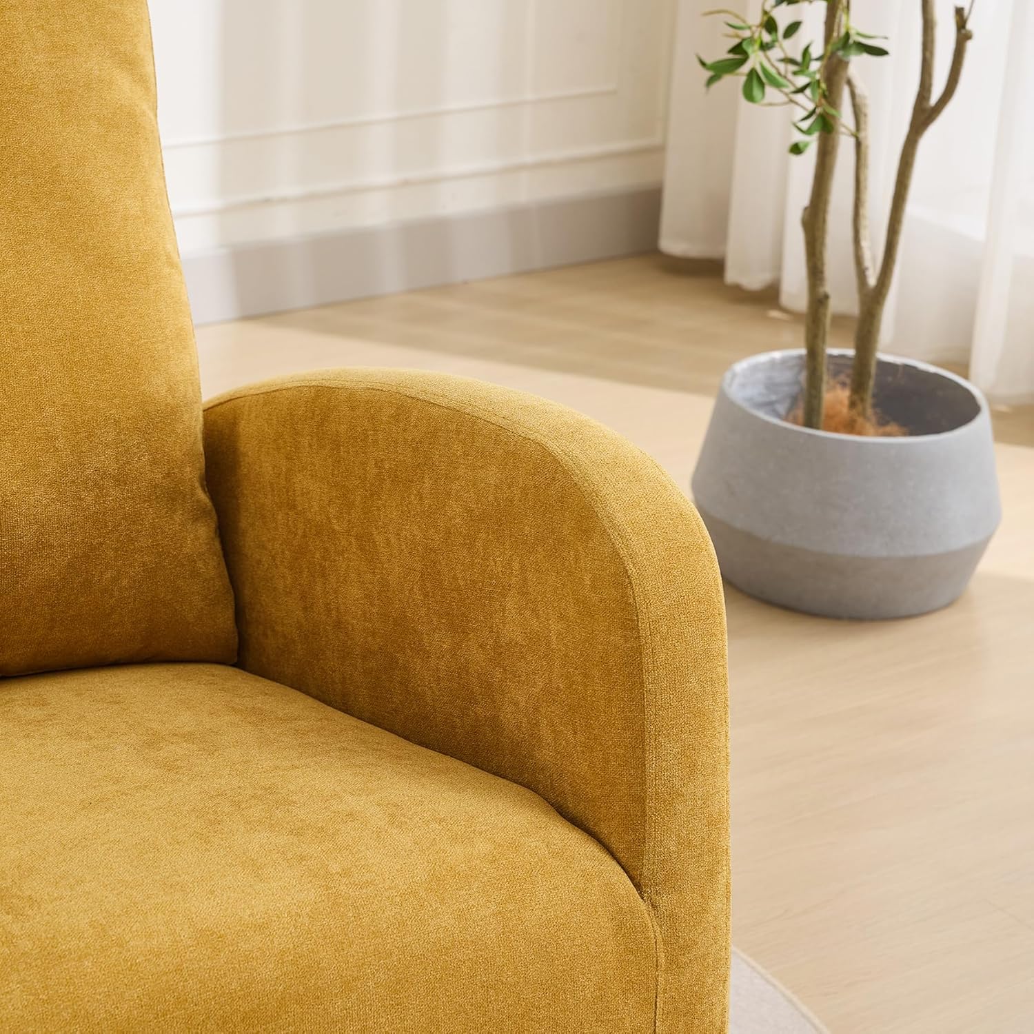 Rocking Chair Nursery, Glider Rocking Accent Chair with Wood Legs, High Back Pocket Modern Upholstered Nursery Chair, Comfy Accent Rocker Armchair for Living Room Bedroom, Mustard Yellow