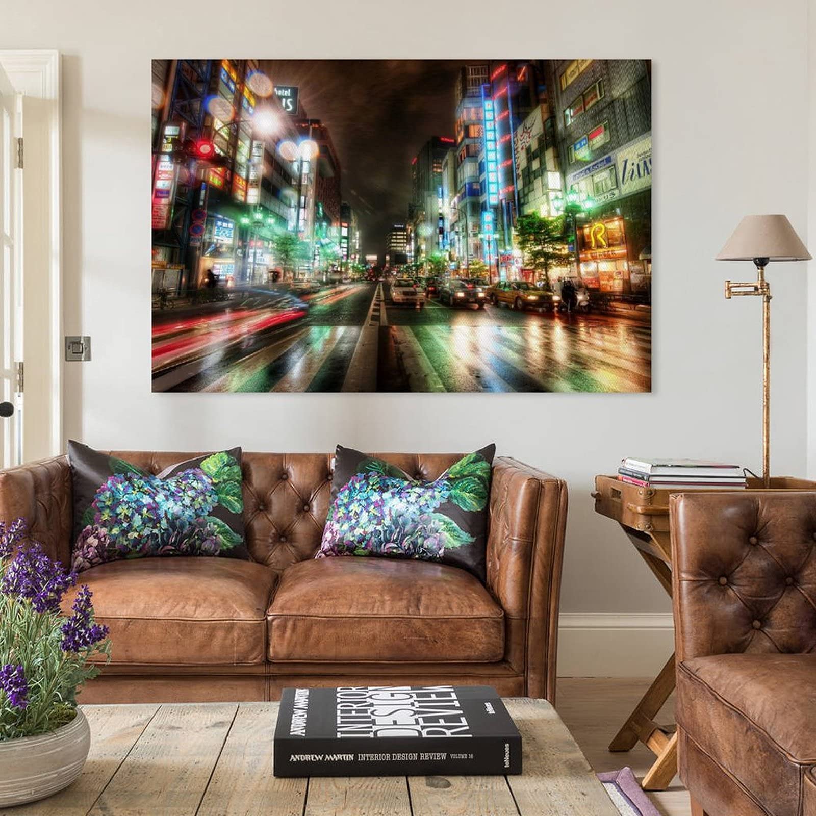 Décoration Murale Toile Tokyo Japan City Night - 50 X 75 Cm, Pour Salon Et Chambre, Résistante Aux UV