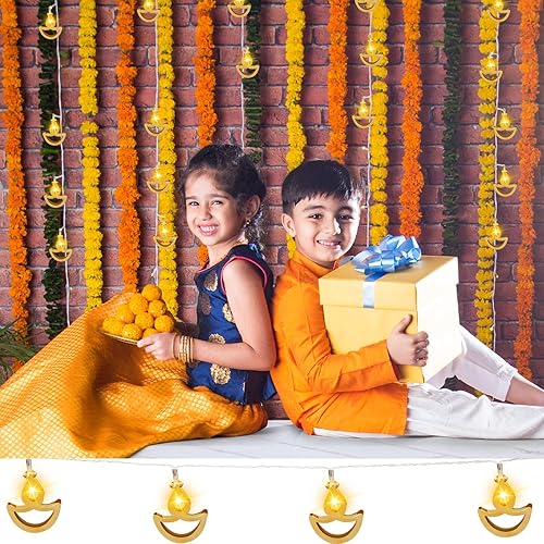 Miniatura 6 de Tarpop Guirnalda de luces Diwali de 5.4 pies, luces decorativas de color blanco cálido, luces LED para festivales, luces de hadas Diya para Diwali,