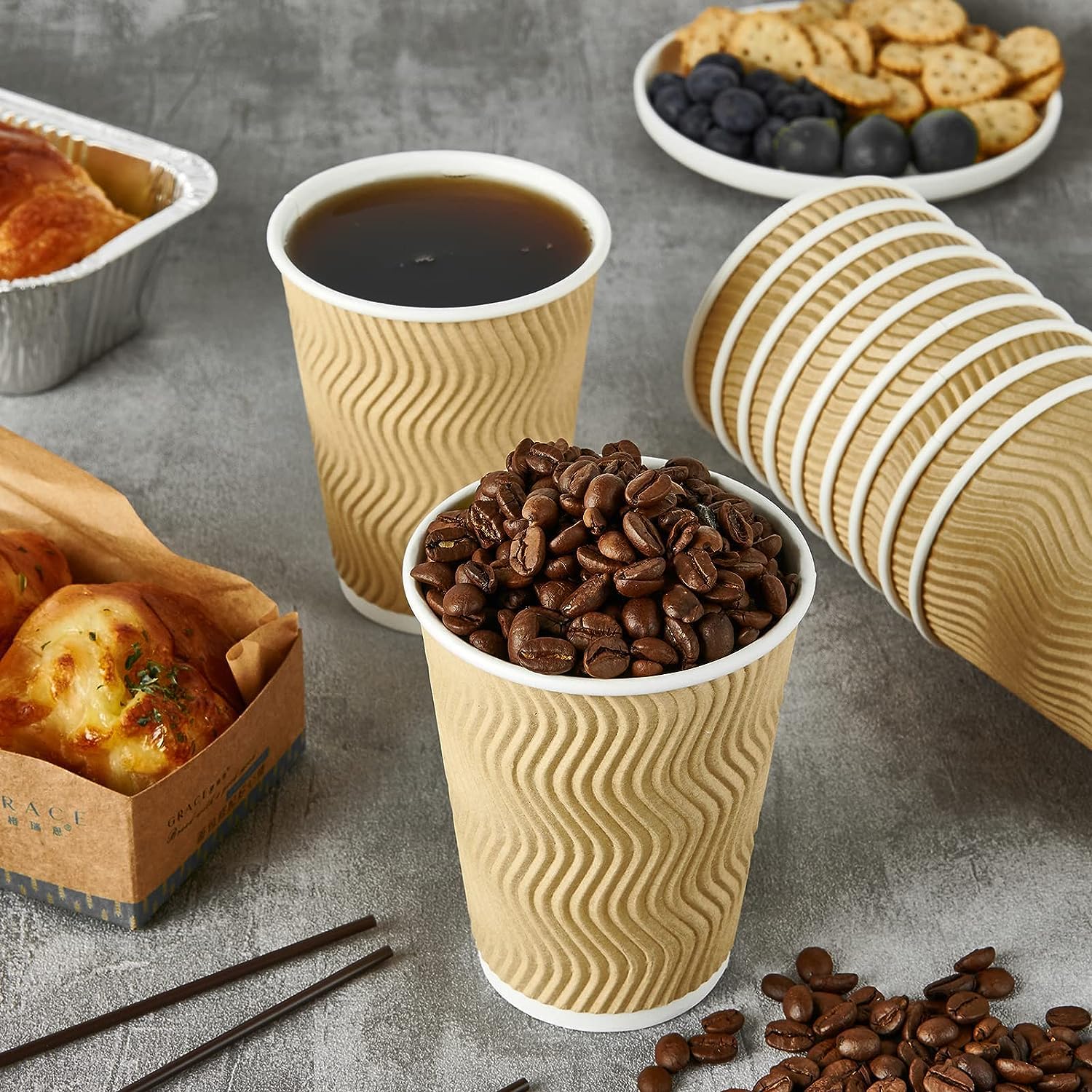LATERN 50 Stück Kaffeetassen aus Kraftpapier, 360ml 3-Lagige Isolierte Wellenwandbecher Recycelbare Einwegbecher zum Mitnehmen für Kaffee Tee und Andere Heiße und Kalte Getränke