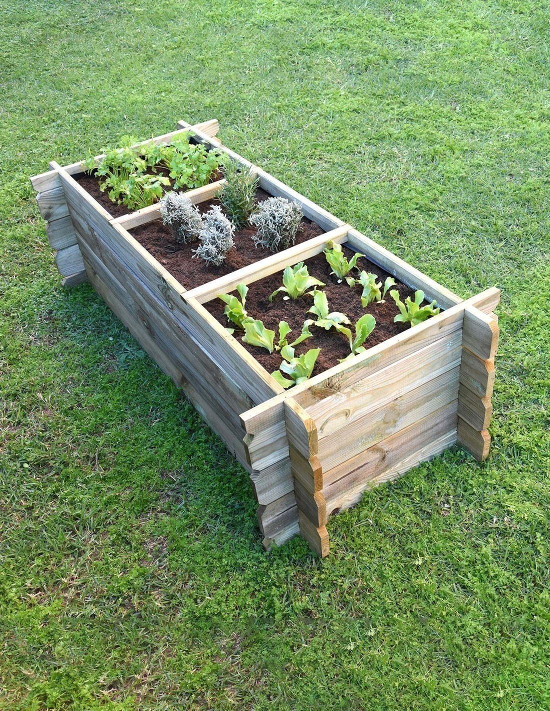Faura - Huerto Urbano de Madera - Jardinera | 3 Cavidades, Pino | Resistente a Humedad y Rayos UV