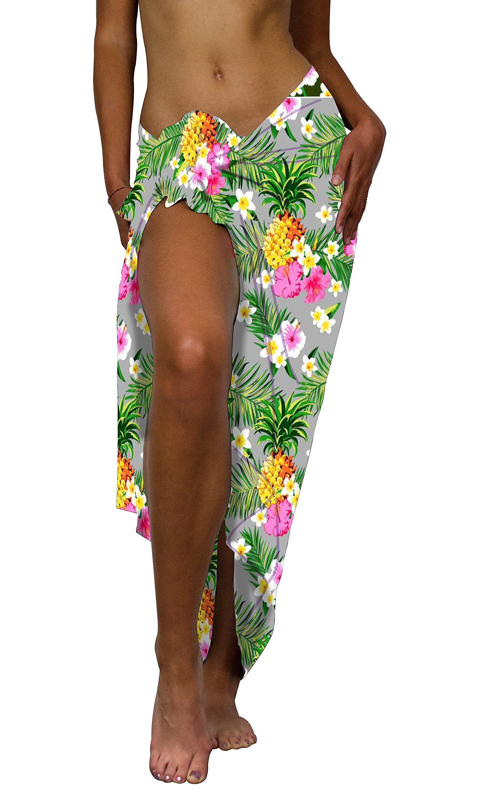 King Kameha Funky Hawaii Sarong Beach Wickel Pareo Mujer Casual Bikini Cover Up Vestido de Playa Traje de Baño Piña Hojas Estampado