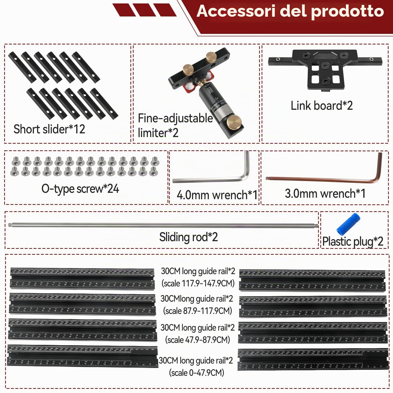 Sistema di guida parallela per sega a binario, sistema di guida parallela per la lavorazione del legno, con fermo regolabile Mirco, calibrazione zero per Festool per Makita e Milwaukee