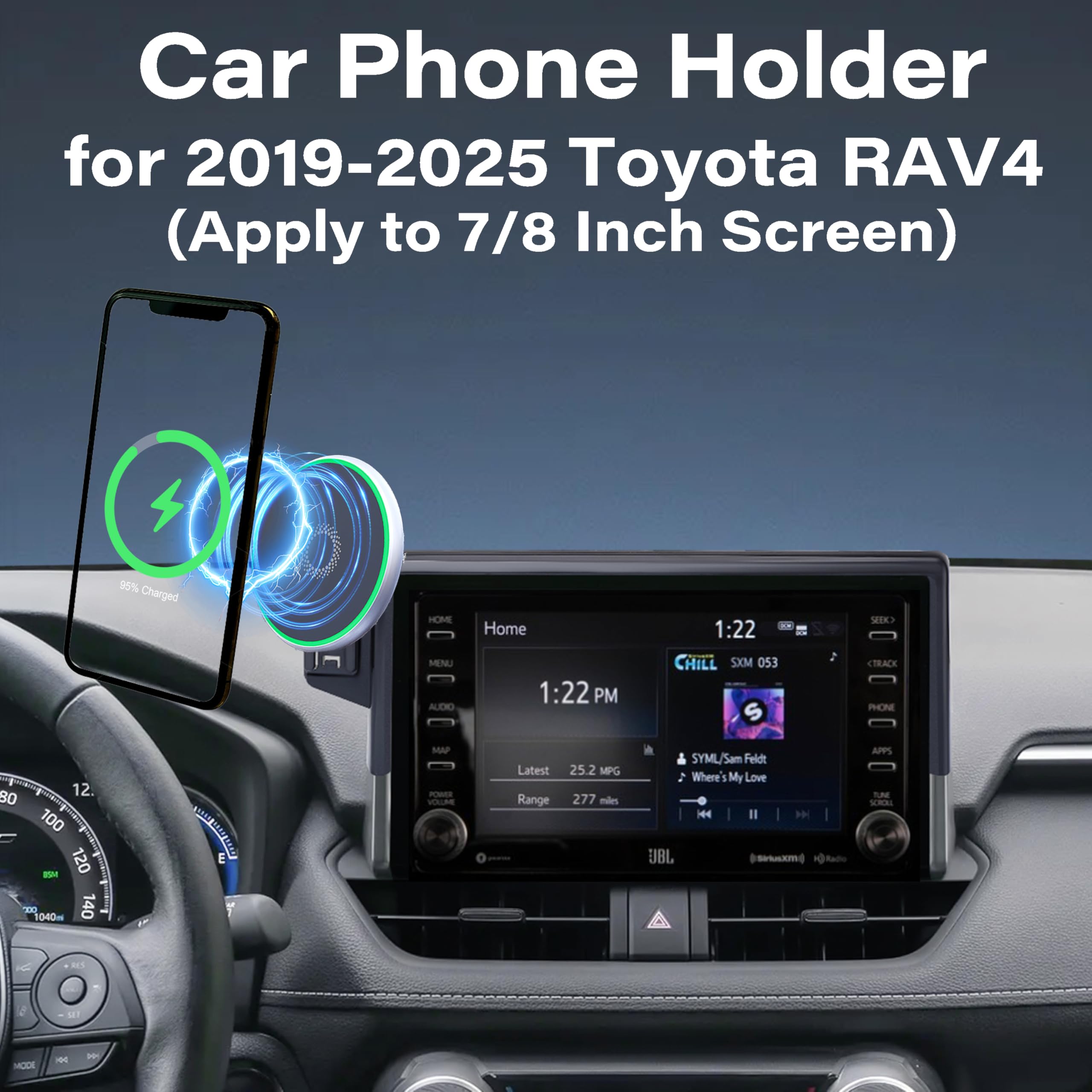 Samochodowy uchwyt na telefon do Toyota RAV4 2019-2025 akcesoria Zastosuj do ekranu dotykowego 7/20.3 cm 15 W Szybka bezprzewodowa ładowarka ekran stały klips uchwyt na telefon komórkowy
