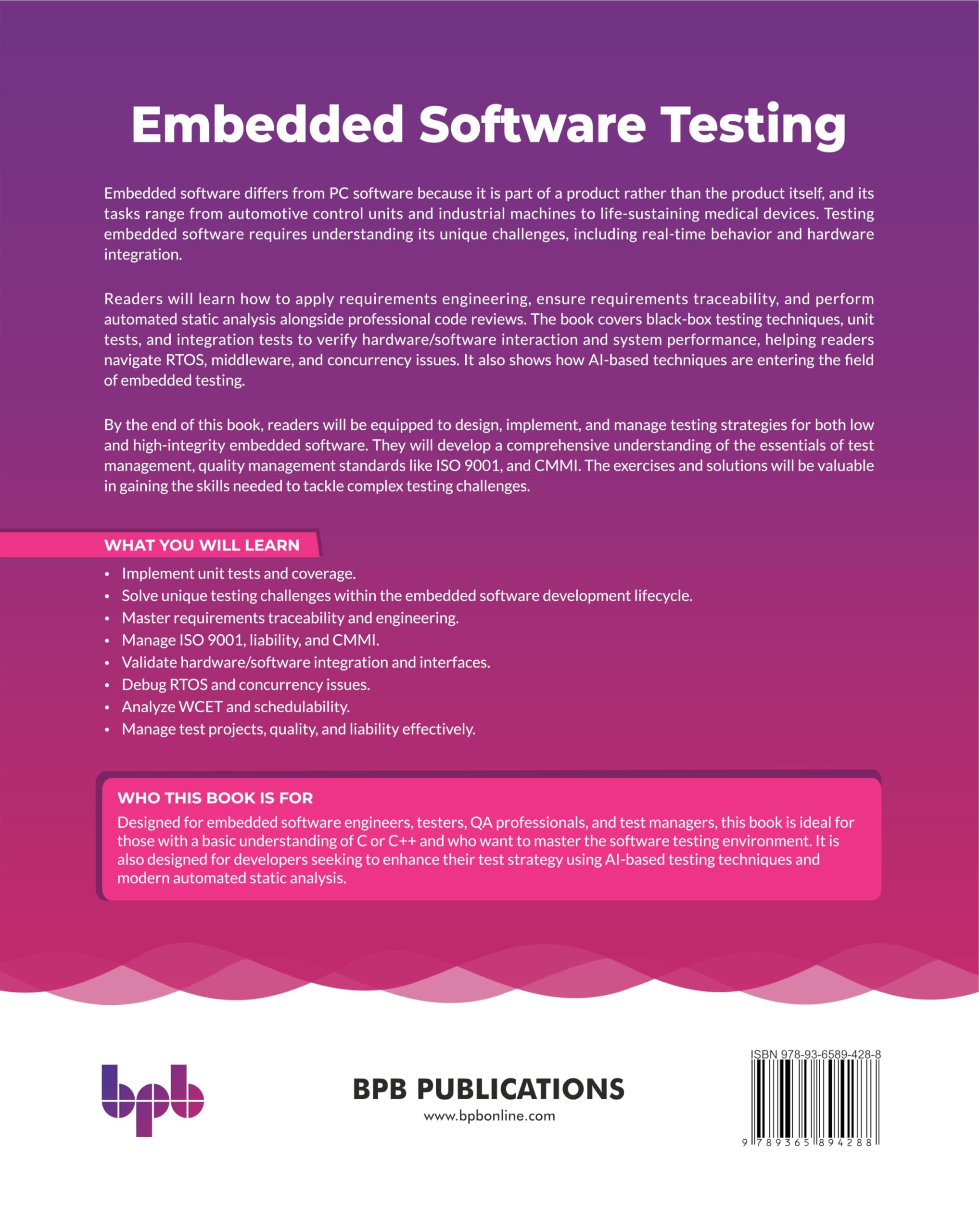 Embedded Software Testing: Developing reliable software from fundamentals to AI-based techniques (English Edition)