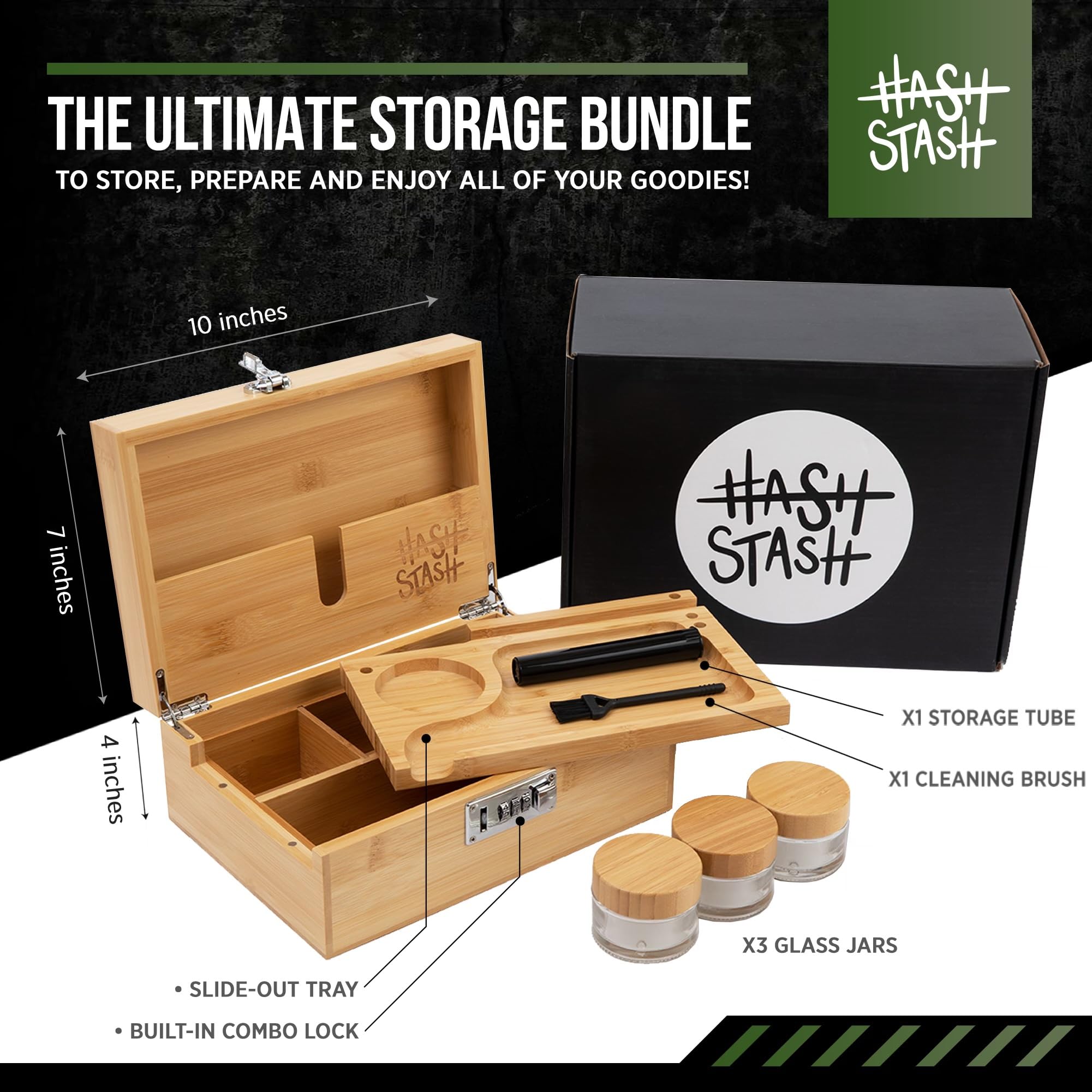 The OG Storage Box, Large Bamboo Box with Combination Lock, Magnetic Lid, Organizer Tray - Image 2