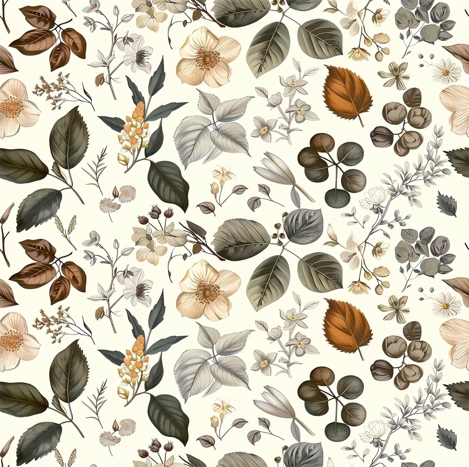 Vintage Botanical Leaf Wallpaper Peel and Stick Wallpaper Self Adhesive Removable Leaves and Flowers Contact Paper Nursery Bedroom Mural Wall Decorative 17.71"x118.1"