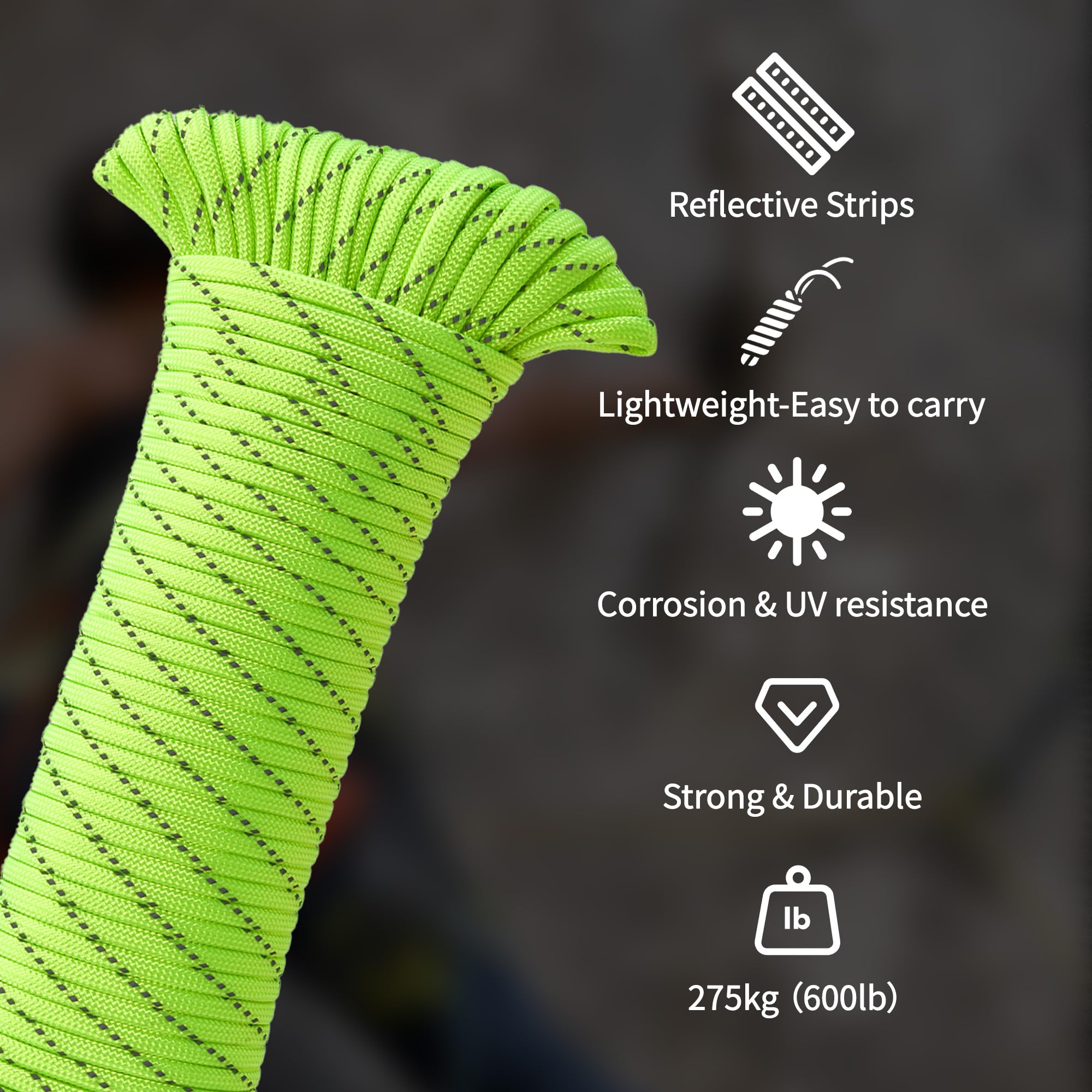 Odblaskowy zielony Paracord 550, 4 mm, 270 kg, poliestrowy sznurek survivalowy z 7 żyłkami, na kemping, piesze wycieczki, bransoletki, smycze, breloki, rękodzieło i liny zewnętrzne, 30 m