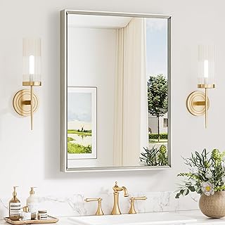 Keonjinn 22 x 30 Inch Brushed Nickel Bathroom Mirrors for Over Sink, Beveled Rectangle