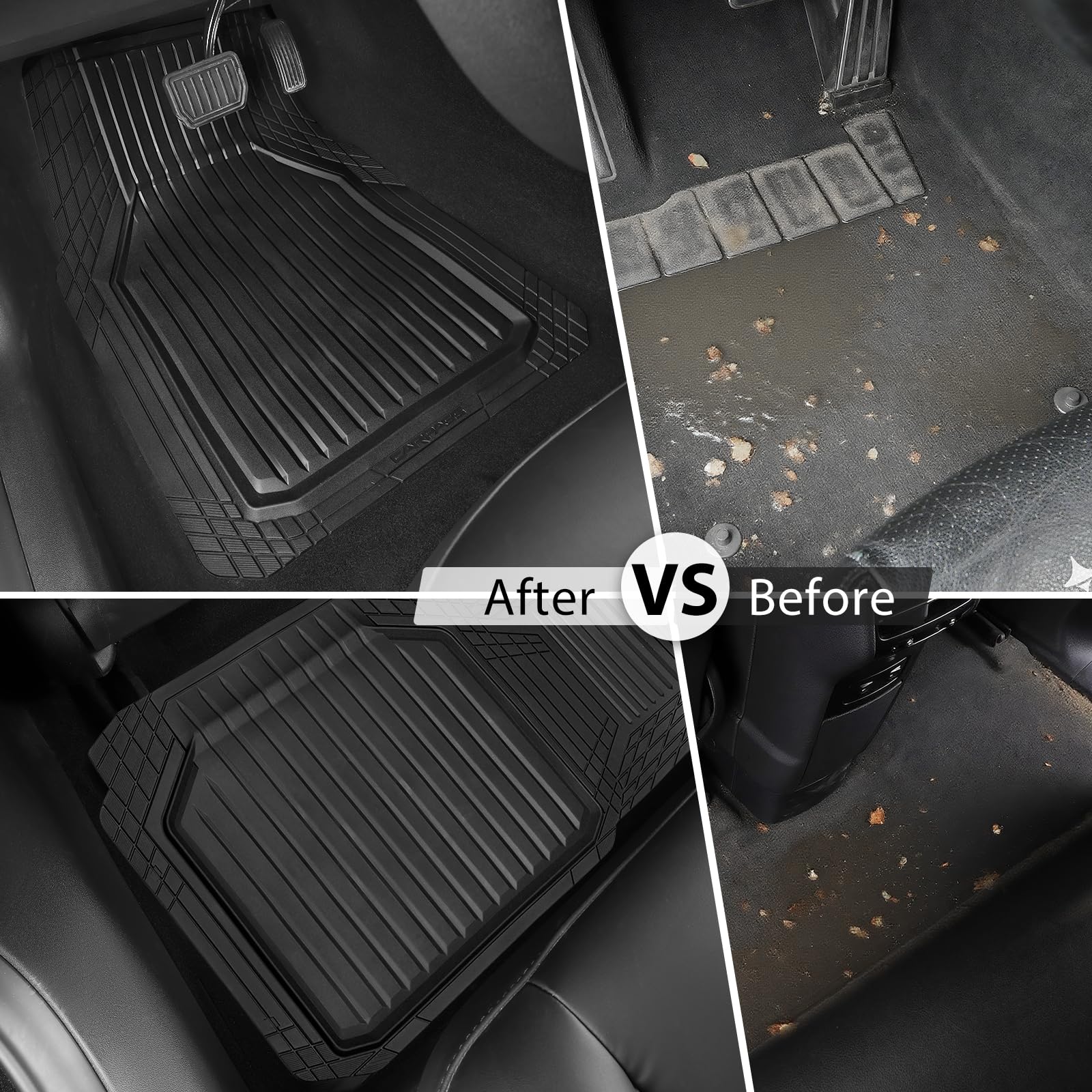 CAR PASS Heavy Duty Rubber Floor Mats for Car, Waterproof Liner Deep Dish Car Mats Full Sets, Universal Trim to Fit for SUV Truck Sedans Vans, All Weather Automotive Floor Mats 3pcs, Solid Black — view 8