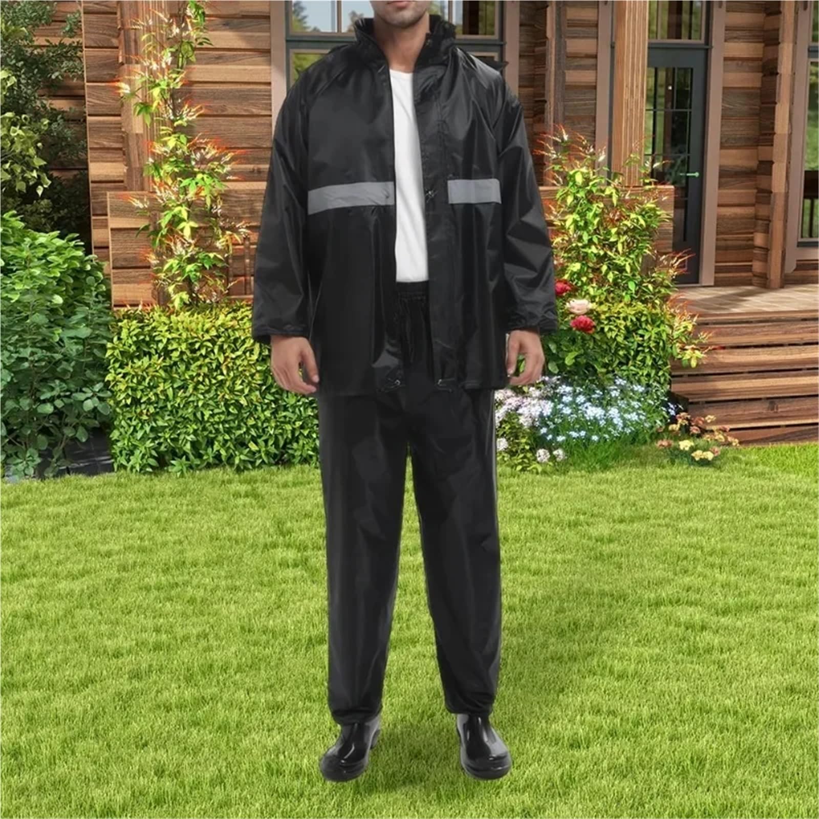 Poncho De Lluvia Chaqueta Impermeable y Traje de pantalón con Banda Reflectante, Chaqueta, Transpirable, Ropa Trabajo for Hombres Mujeres