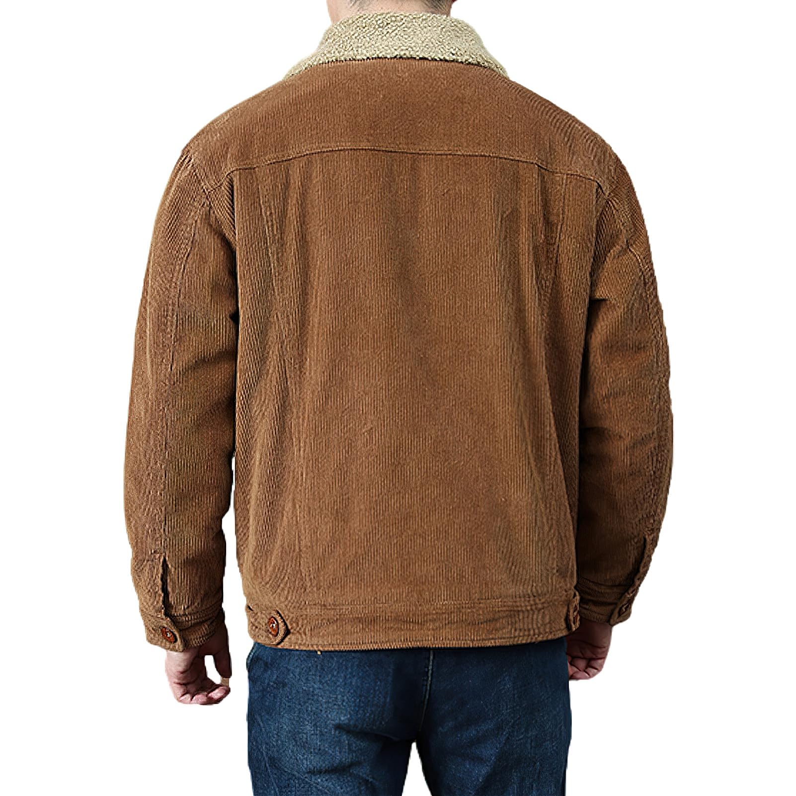 rismart Homme Veste en Velours Côtelé Doublure Sherpa Camionneur Boutonné Col à Revers L'hiver Chaud Manteau