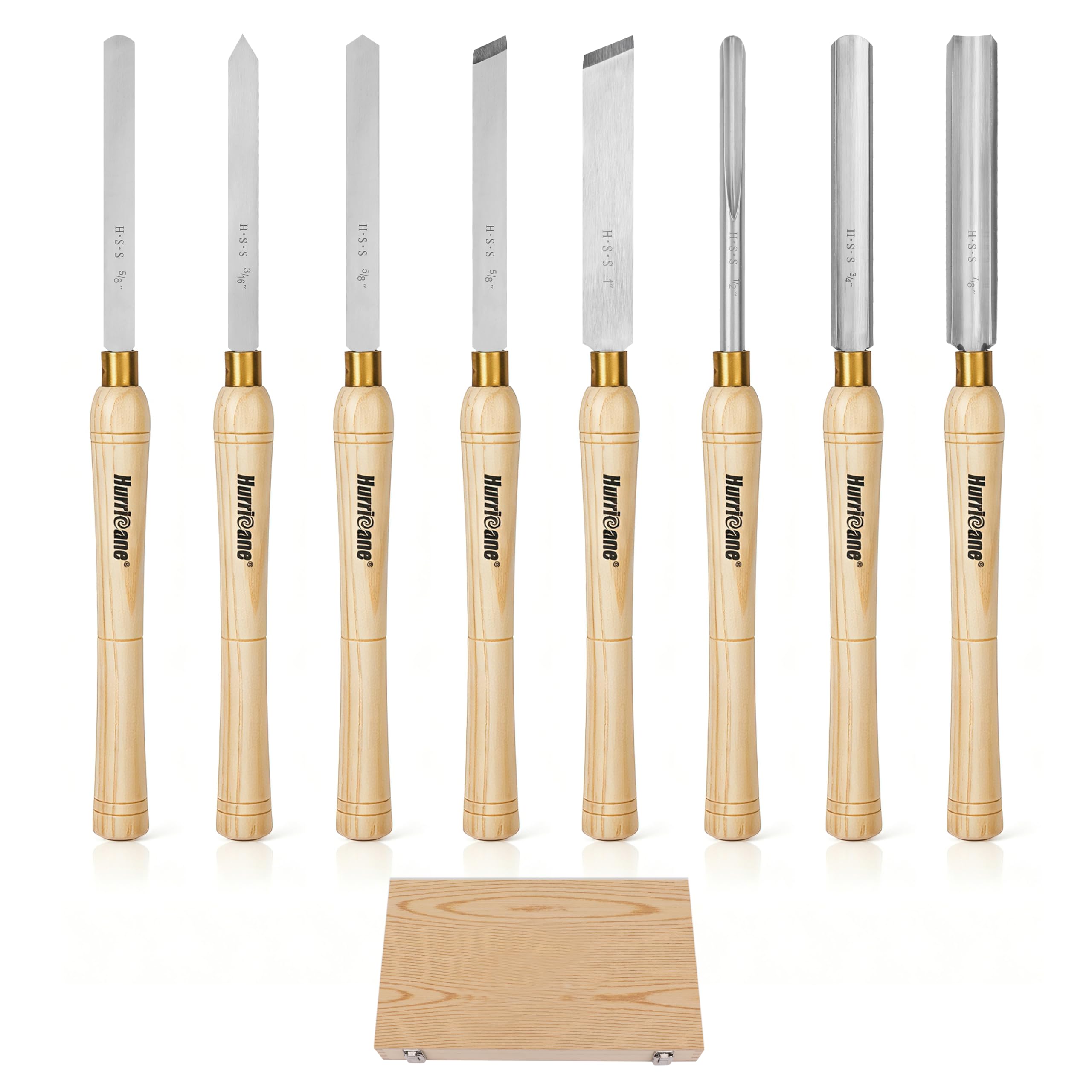 HURRICANE 8pc Wood Lathe Chisel Set, M2 HSS Wood Turning Tools with 10" Solid Hardwood Ha…