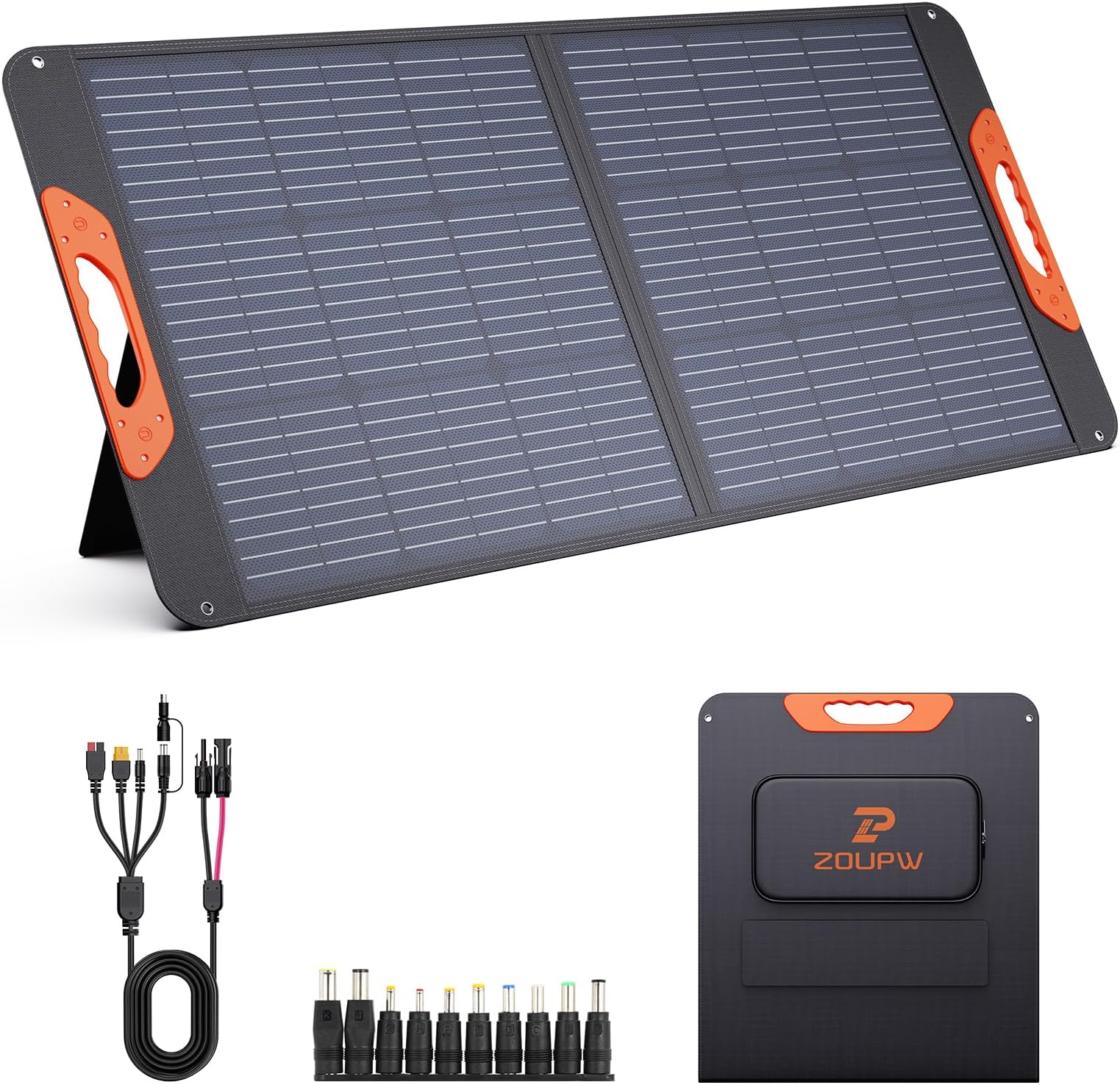 ZOUPW 100W Portable Solar Panel,Camping Essentials, 20V ETFE Foldable Solar Charger for Power Station,QC3.0 USB-A &Type-C Output,23.5% High Efficiency IP67 Waterproof for Camping RV Hurricane