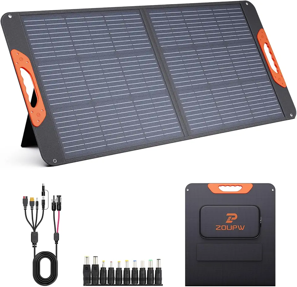 100W Portable Solar Panel,Fordable Solar Cell Solar Charger MC-4 Cable for Power Station,USB-A and Type-C Output,23.5% High Efficiency IP67 Water& Dustproof for Camping RV Trip Van Travel