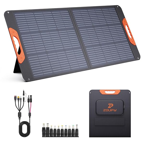 ZOUPW 100W Portable Solar Panel with 5-in-1 Cable,23.5% Efficiency ETFE 20V Foldable Solar Charger for Jackery 300/500/1000V2 &Anker Solix,IP67 Waterproof Offgrid Power for Camping RV Battery Backup