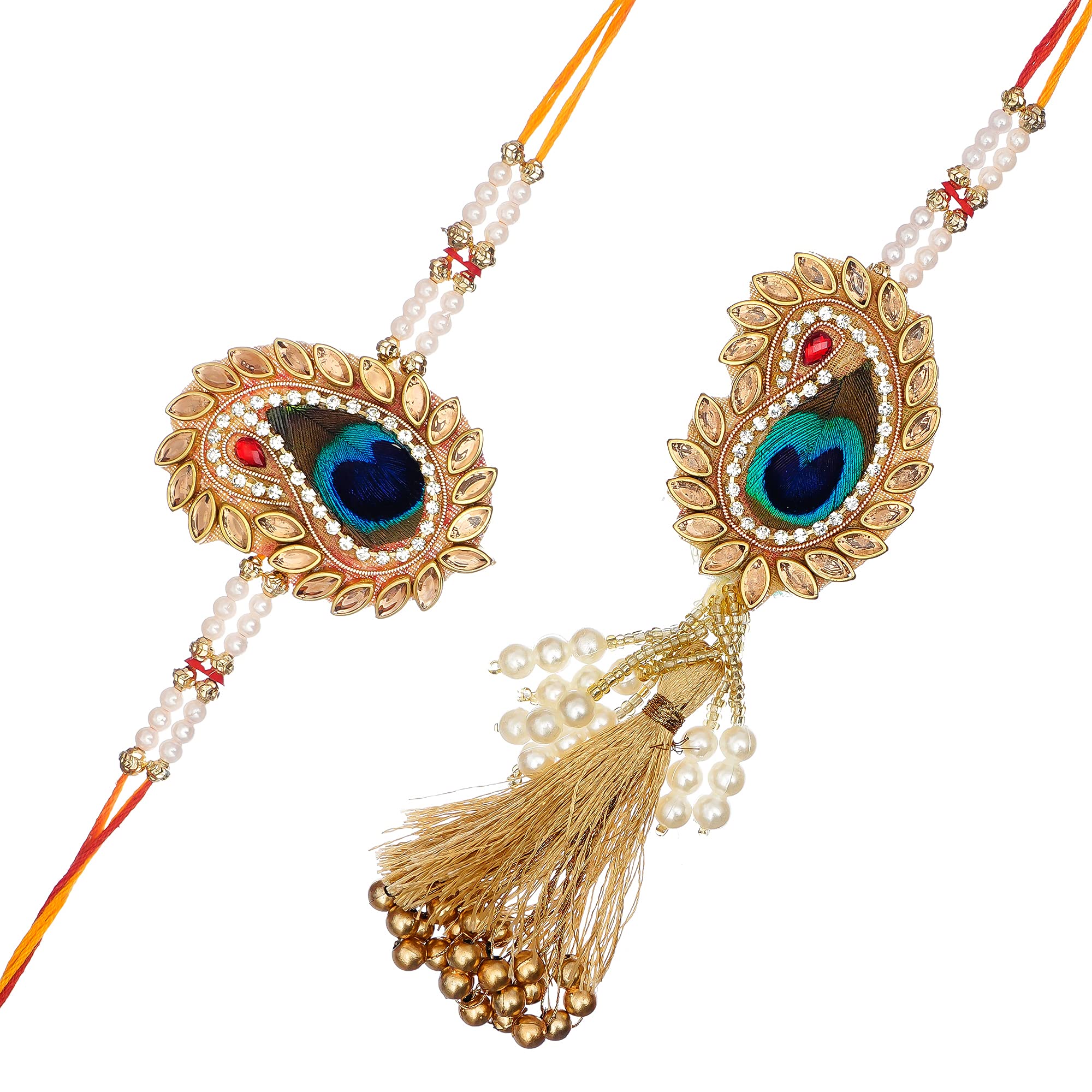 eCraftIndia Peacock Feather Designer Bhaiya Bhabhi Rakhis with Roli Chawal Pack and Raksha Bandhan Greeting Card - Rakhi for Brother, Bhaiya, Bhai - Lumba Rakhi for Bhabhi, Sister (B09B7STGTK) Amazon Price History, Amazon Price Tracker