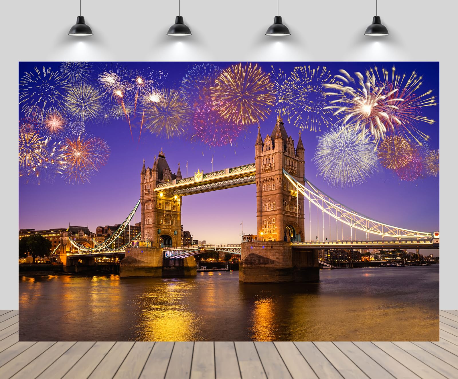 7x5ft London Bridge Backdrop Unite Kingdom Landmark River Fireworks London City Night View Background Europe UK New Year Travel Party Decor Portrait Photo Studio Booth Prop Wallpaper