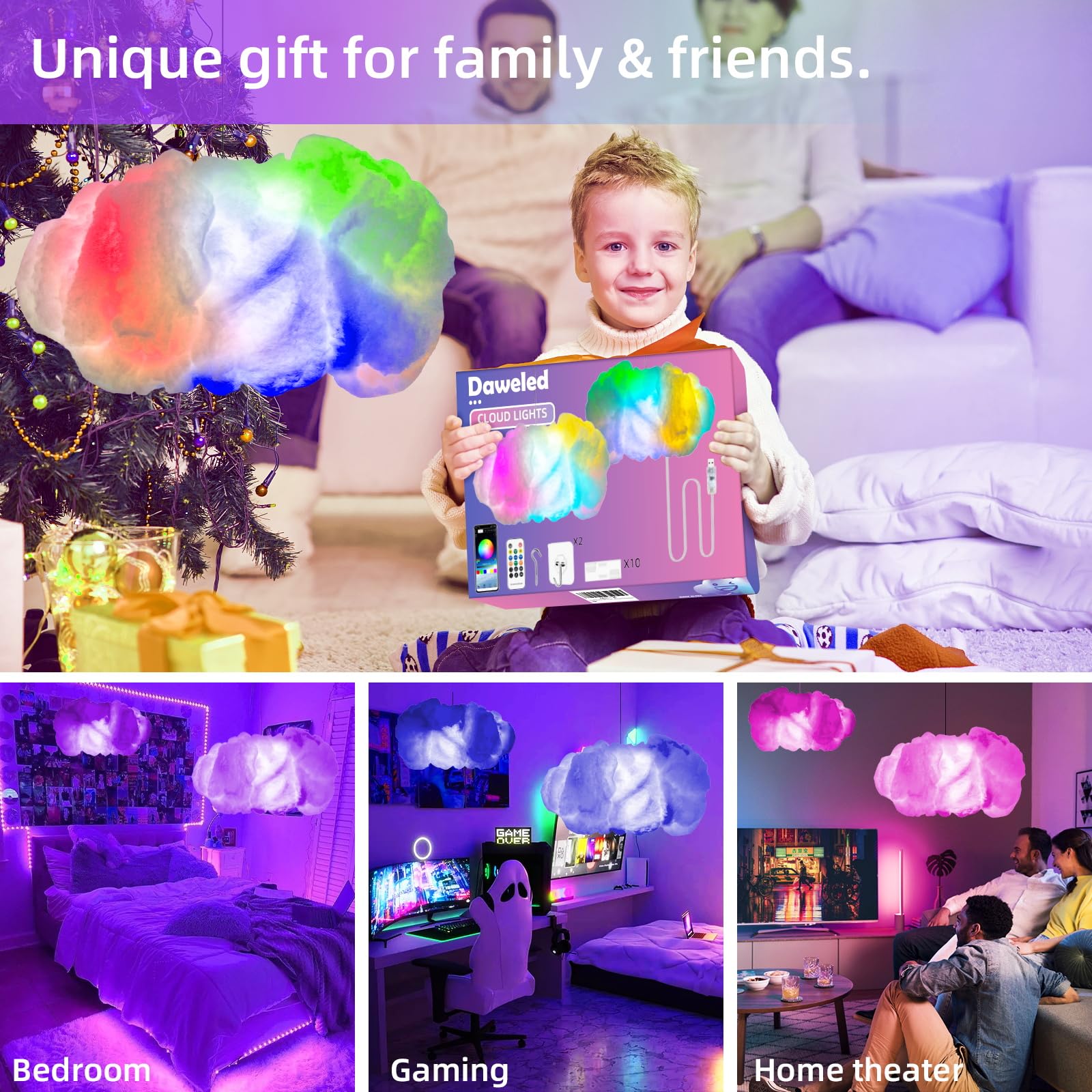 DAWELED Cloud LED Lights for Bedroom, Color Changing, App & Remote
