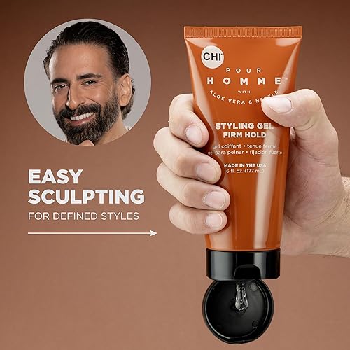 Miniatura 4 de CHI Pour Homme Gel de peinado para hombres, gel para el cabello de fijación firme para un máximo brillo y estilos definidos, fabricado con aloe vera