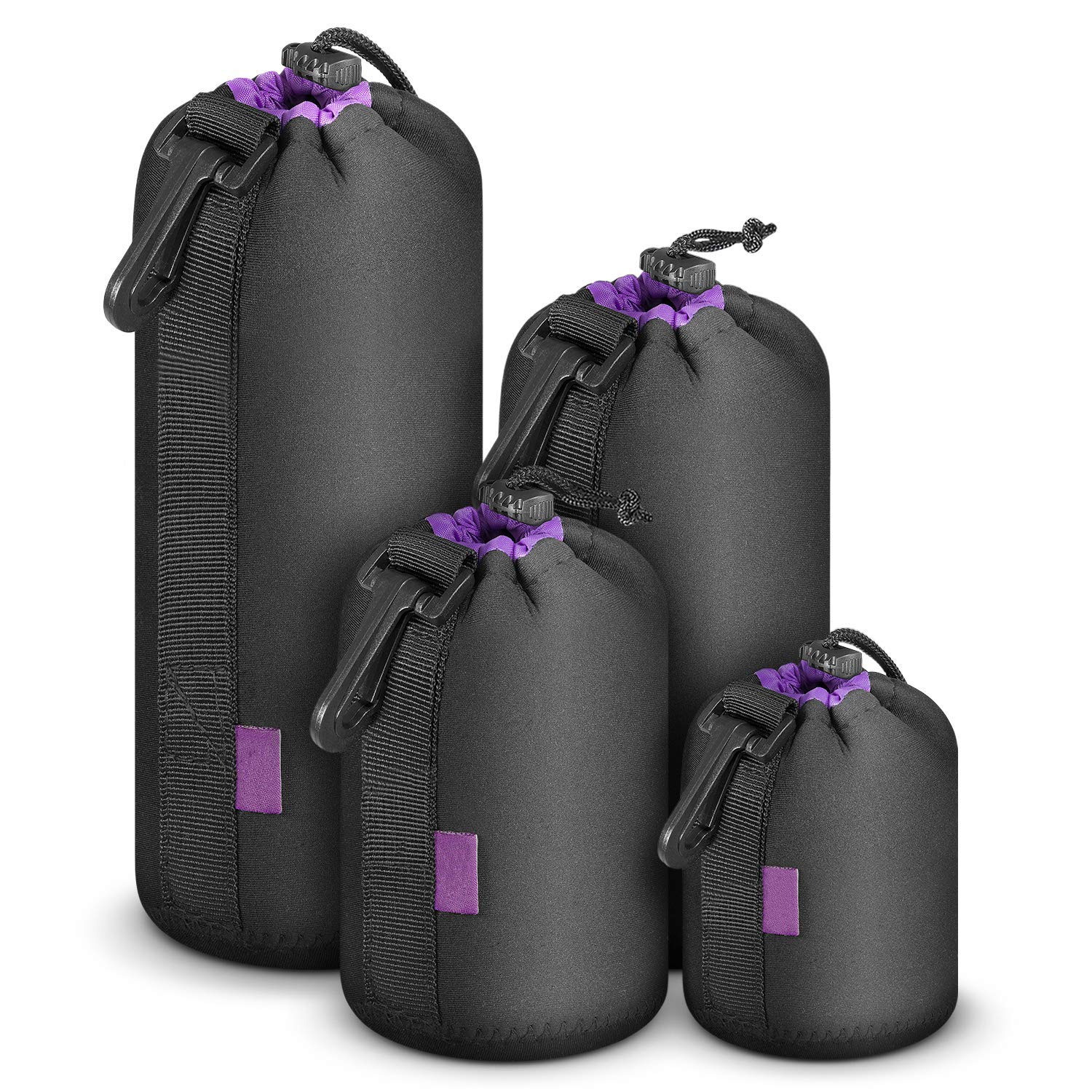 4 Pack DSLR Camera Lens Bag Thick Protective Neoprene Pouch Set for DSLR Camera Lens (Canon, Nikon, Pentax, Sony, Olympus, Panasonic) - Includes: Small, Medium, Large and Extra Large Pouches