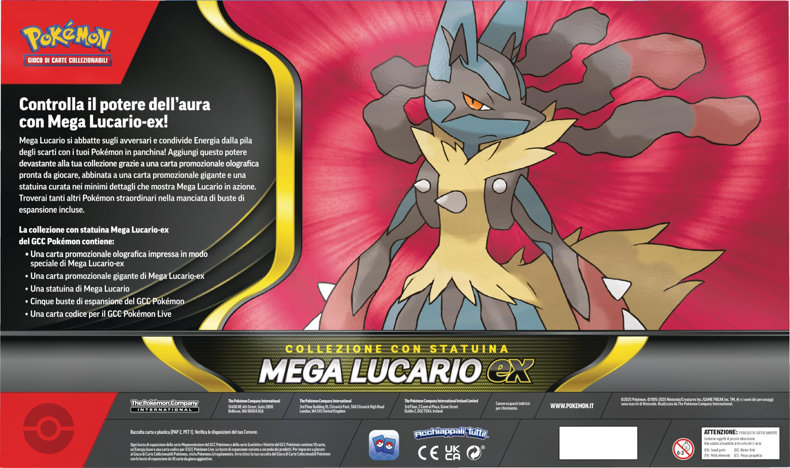 Pokémon: collezione con statuina Mega Lucario-ex del (una carta promozionale olografica, una carta promozionale gigante, cinque buste di espansione e una statuina di Mega Lucario)
